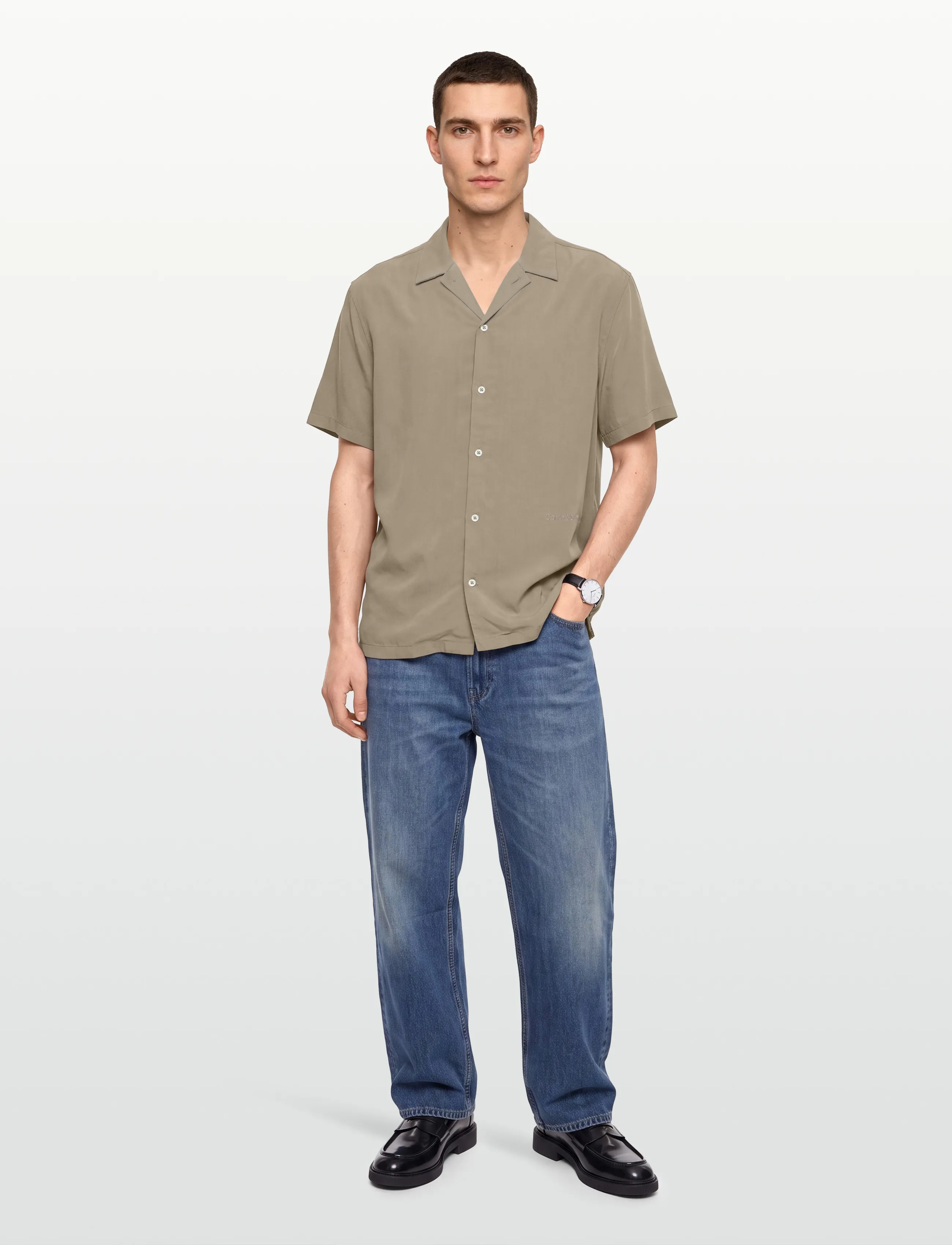 Calvin Klein SS CAMP COLLAR DRAPEY LYOCELL EA - Skjorter - ROASTED CASHEW / beige