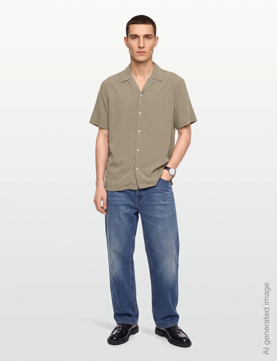 Calvin Klein - SS CAMP COLLAR DRAPEY LYOCELL EA - kurzarmhemden - roasted cashew - 0