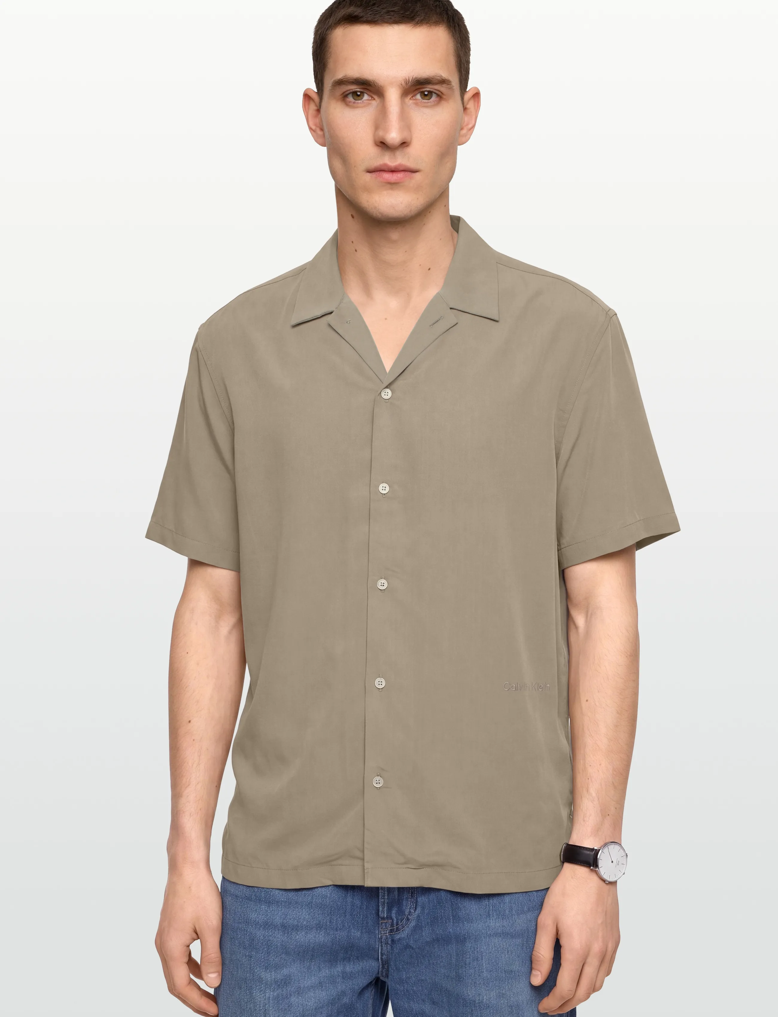 Calvin Klein - SS CAMP COLLAR DRAPEY LYOCELL EA - kortærmede skjorter - roasted cashew - 3