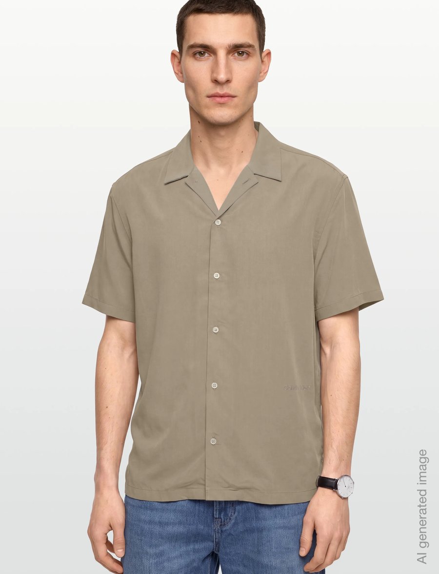 Calvin Klein - SS CAMP COLLAR DRAPEY LYOCELL EA - kurzarmhemden - roasted cashew - 3