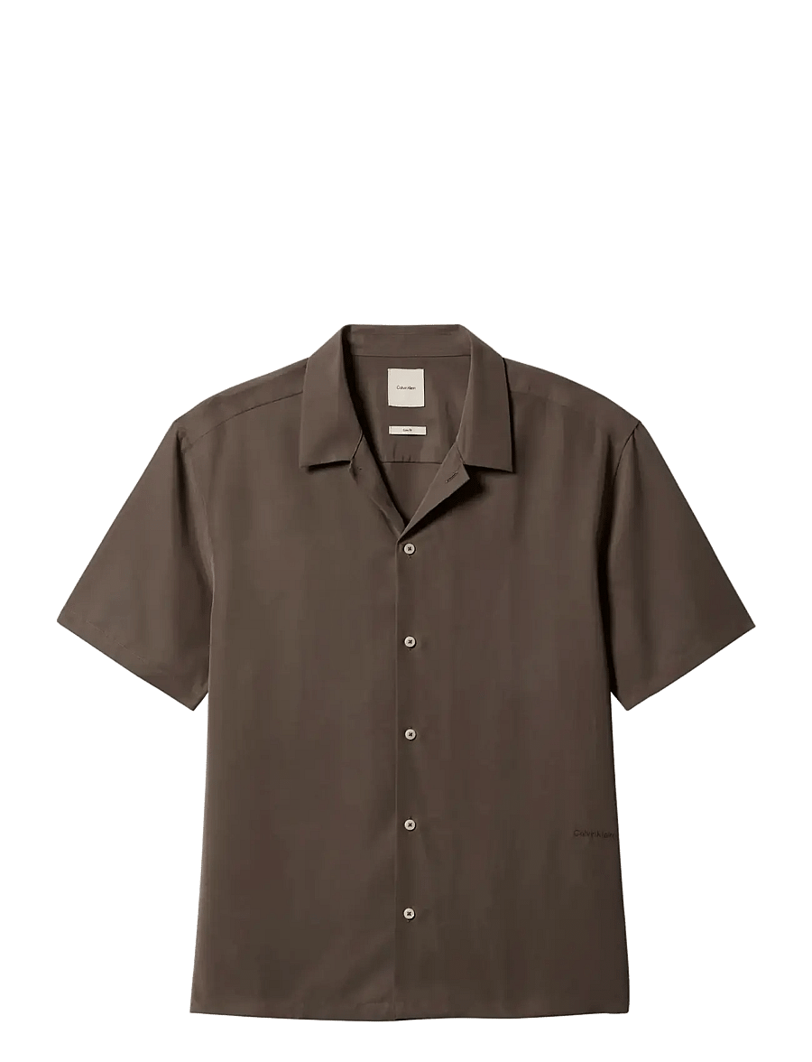 Calvin Klein - SS CAMP COLLAR DRAPEY LYOCELL EA - kortärmade skjortor - warm oak - 1