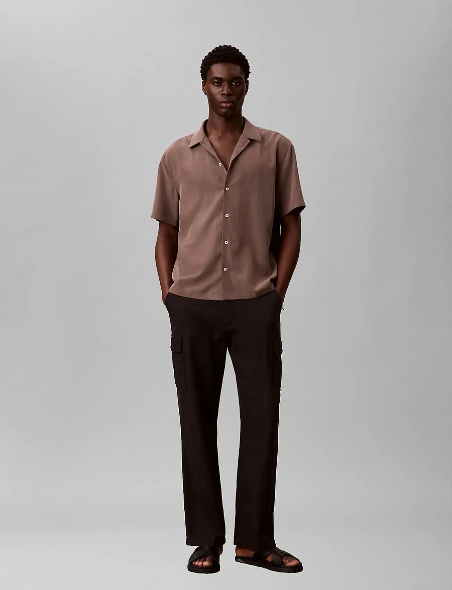 Calvin Klein - SS CAMP COLLAR DRAPEY LYOCELL EA - kortärmade skjortor - warm oak - 0