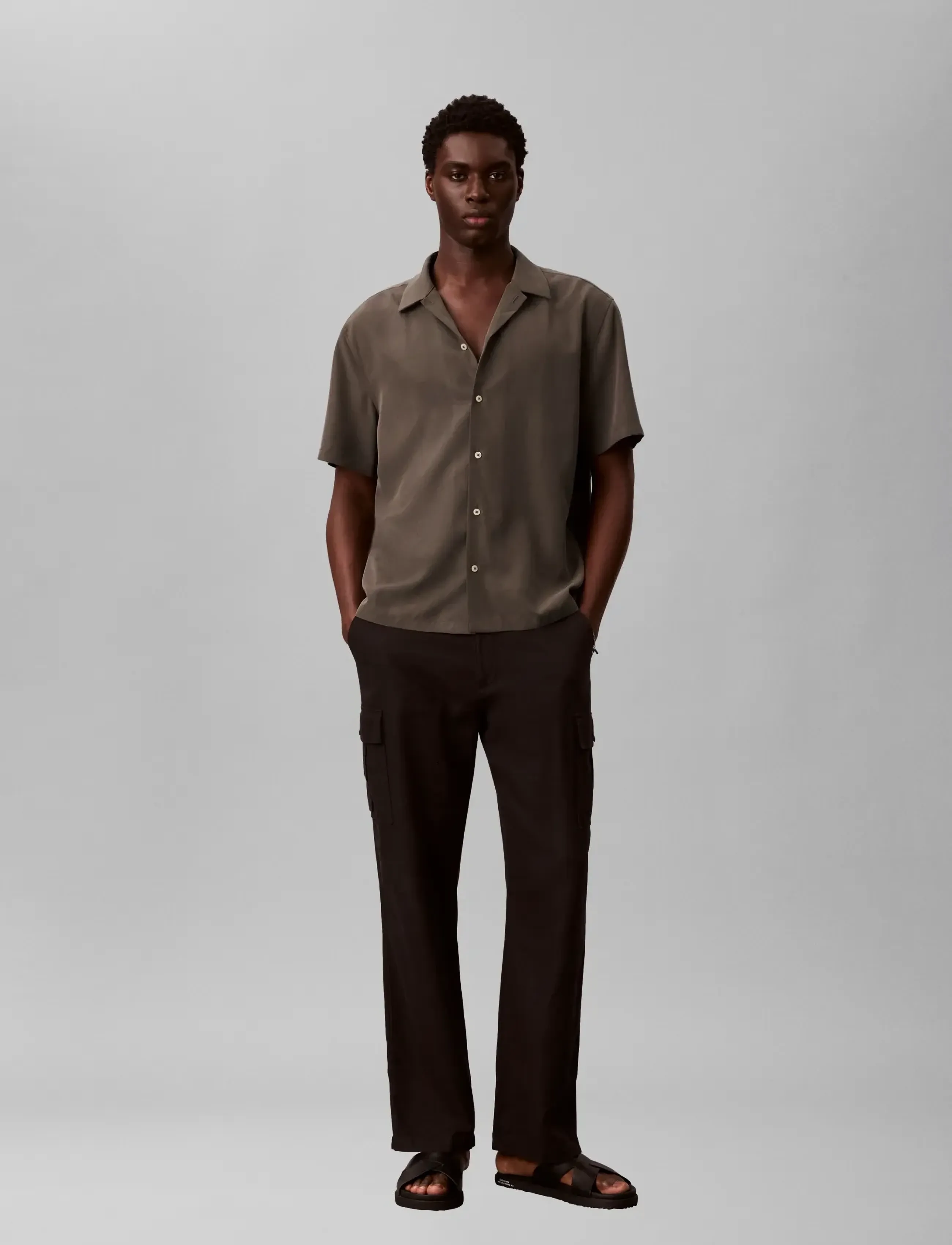 Calvin Klein SS CAMP COLLAR DRAPEY LYOCELL EA - Skjortor - WARM OAK / brown