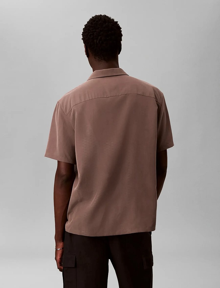 Calvin Klein - SS CAMP COLLAR DRAPEY LYOCELL EA - kortärmade skjortor - warm oak - 2