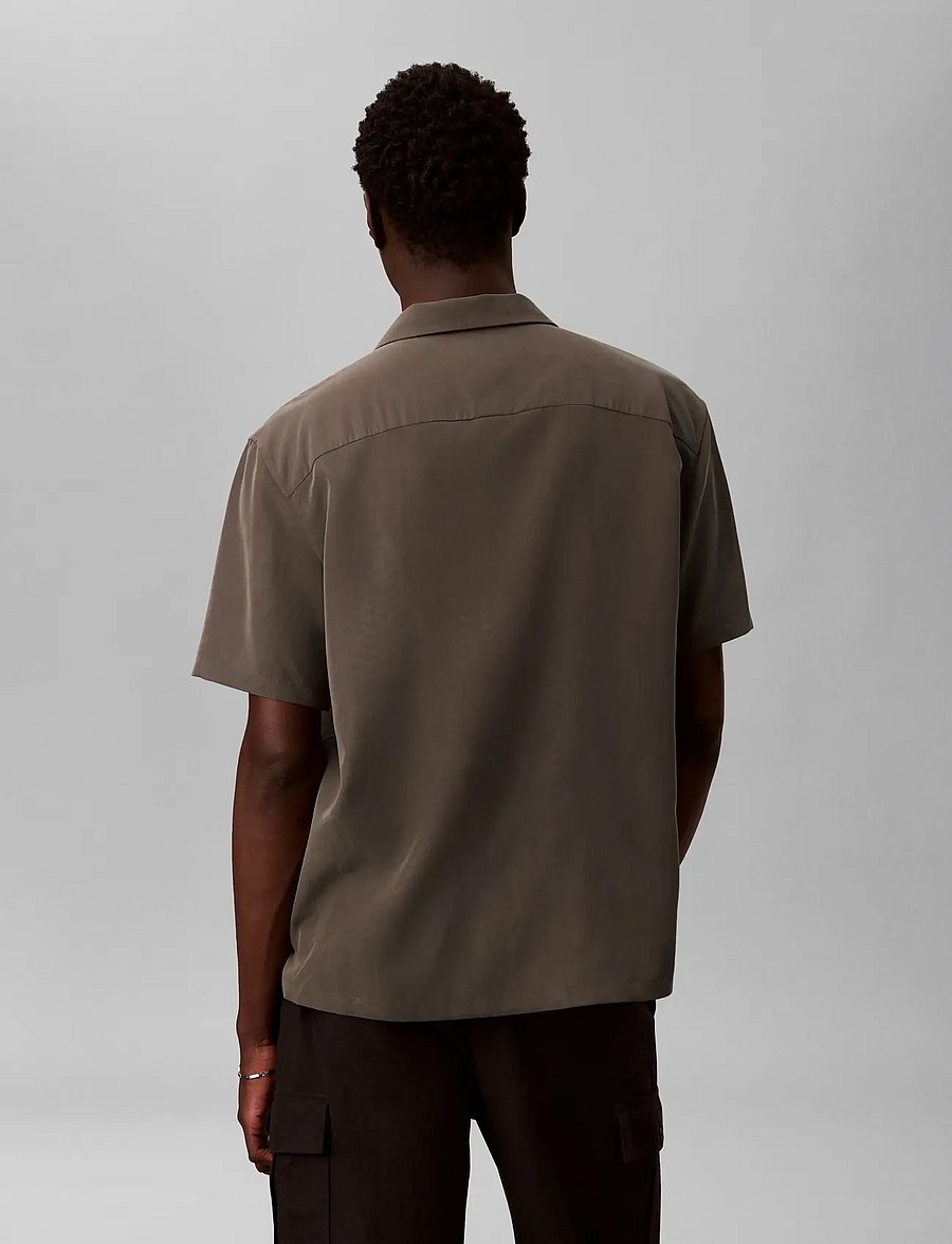 Calvin Klein - SS CAMP COLLAR DRAPEY LYOCELL EA - kortärmade skjortor - warm oak - 2