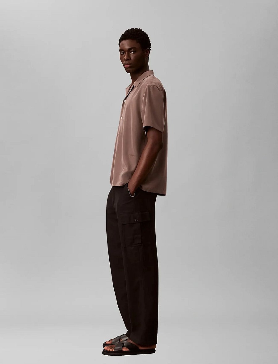 Calvin Klein - SS CAMP COLLAR DRAPEY LYOCELL EA - kortärmade skjortor - warm oak - 5