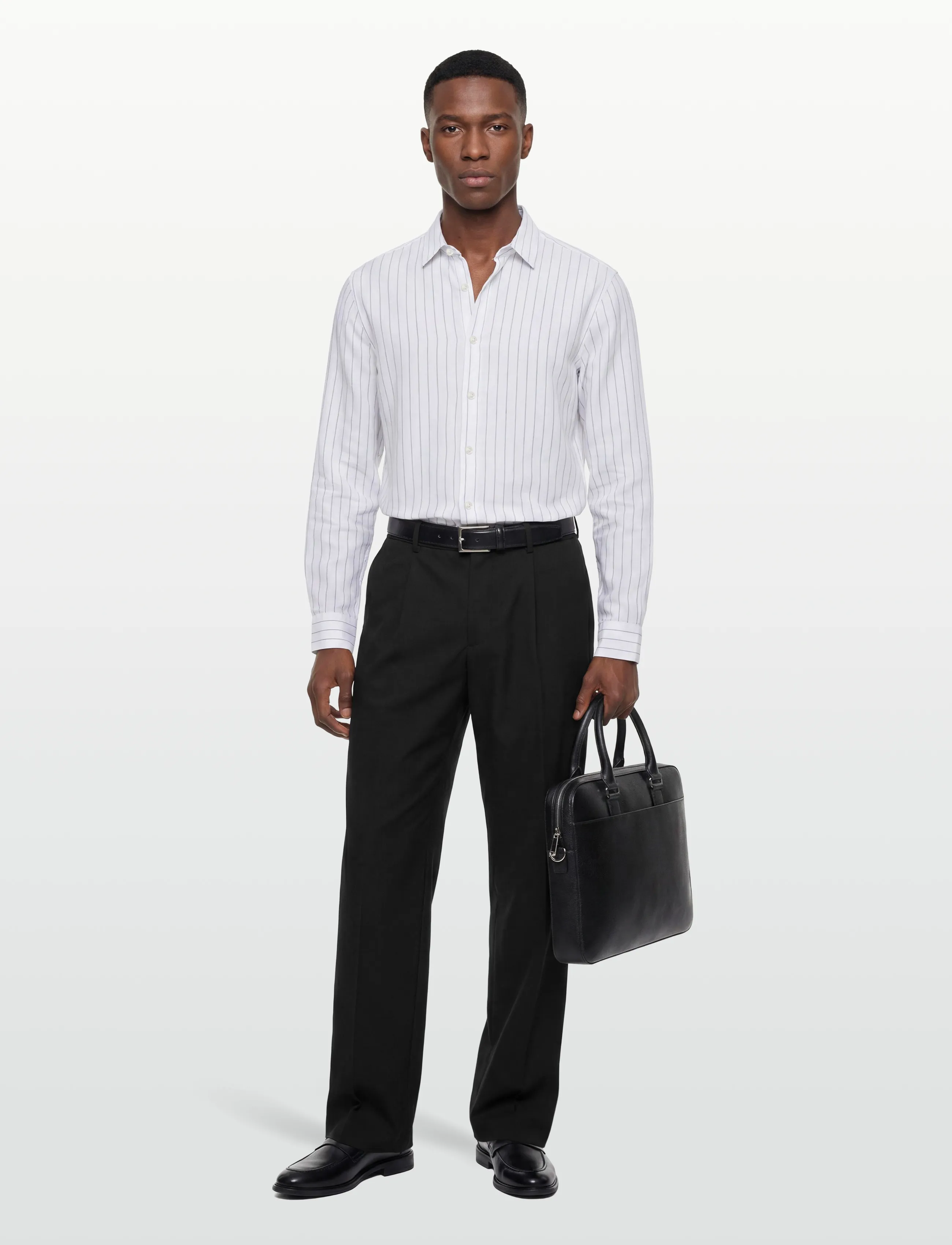 Calvin Klein LS YD PINSTRIPE LINEN CLASSIC SH - Gestreifte Hemden - BRILLIANT WHITE / white