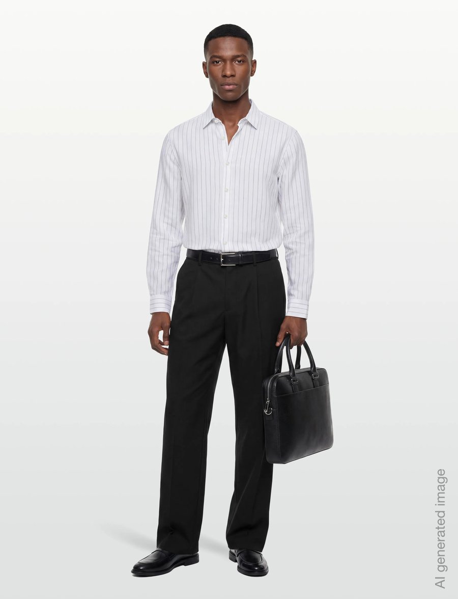 Calvin Klein - LS YD PINSTRIPE LINEN CLASSIC SH - gestreifte hemden - brilliant white - 0