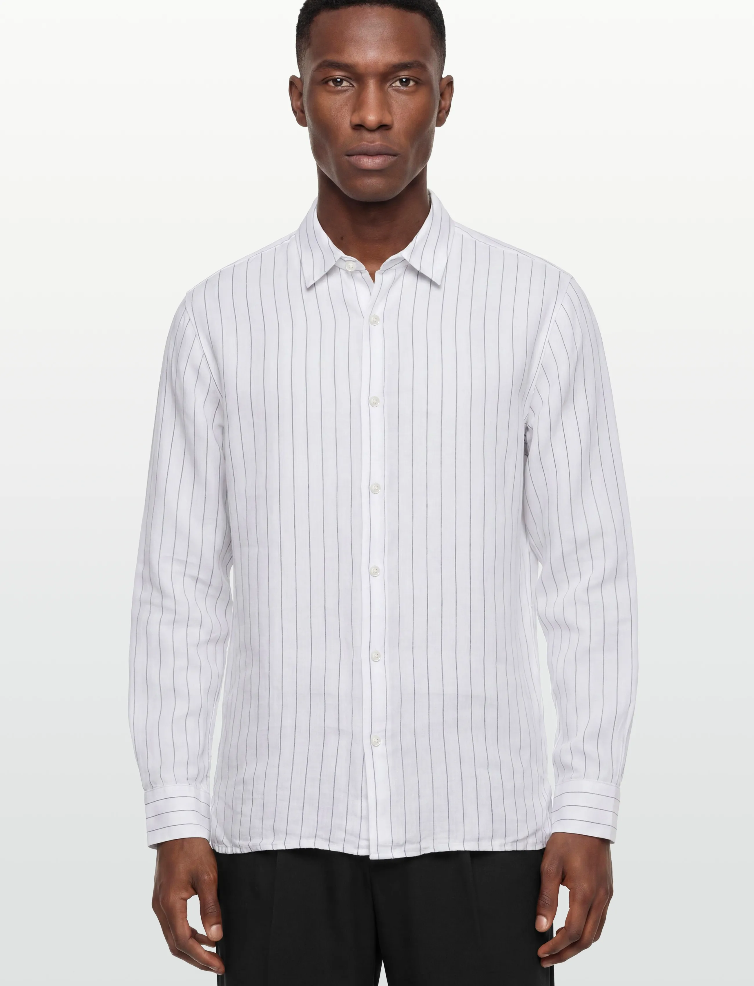 Calvin Klein - LS YD PINSTRIPE LINEN CLASSIC SH - stribede skjorter - brilliant white - 3