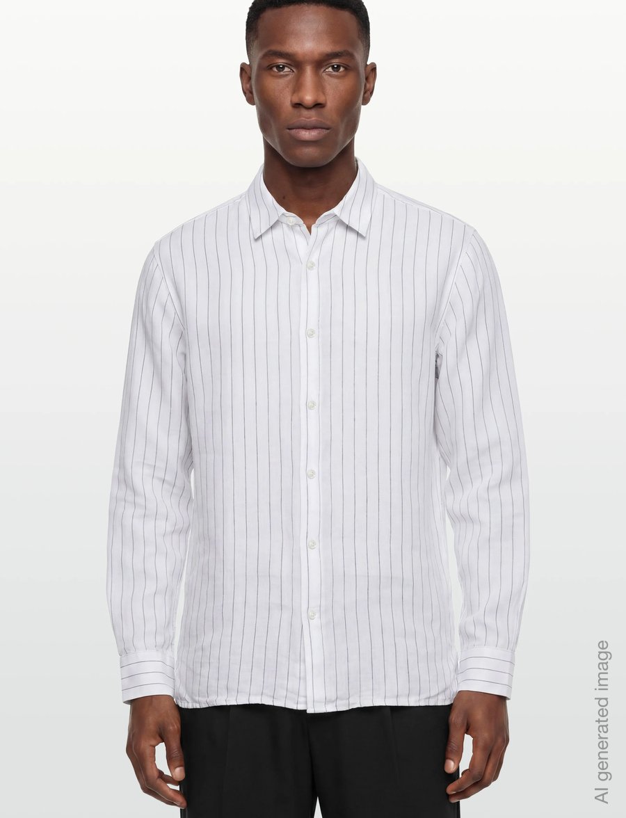 Calvin Klein - LS YD PINSTRIPE LINEN CLASSIC SH - gestreifte hemden - brilliant white - 3