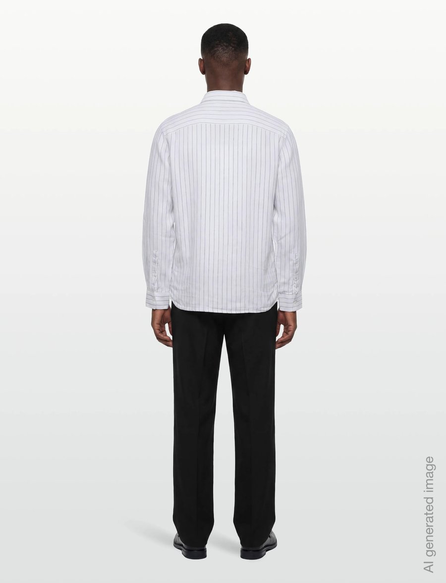 Calvin Klein - LS YD PINSTRIPE LINEN CLASSIC SH - gestreifte hemden - brilliant white - 4