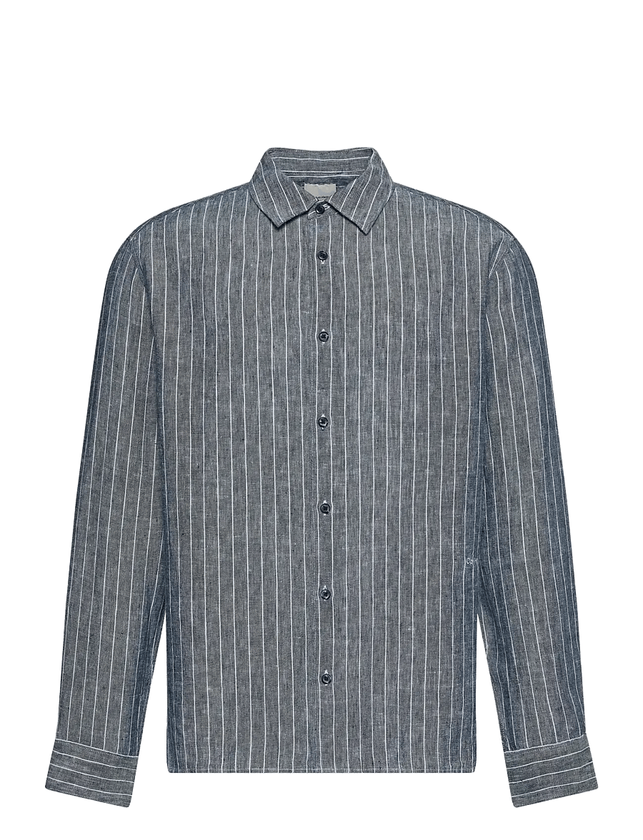 Calvin Klein - LS YD PINSTRIPE LINEN CLASSIC SH - gestreifte hemden - navy stone - 1