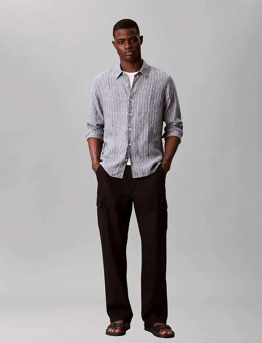Calvin Klein - LS YD PINSTRIPE LINEN CLASSIC SH - gestreifte hemden - navy stone - 0