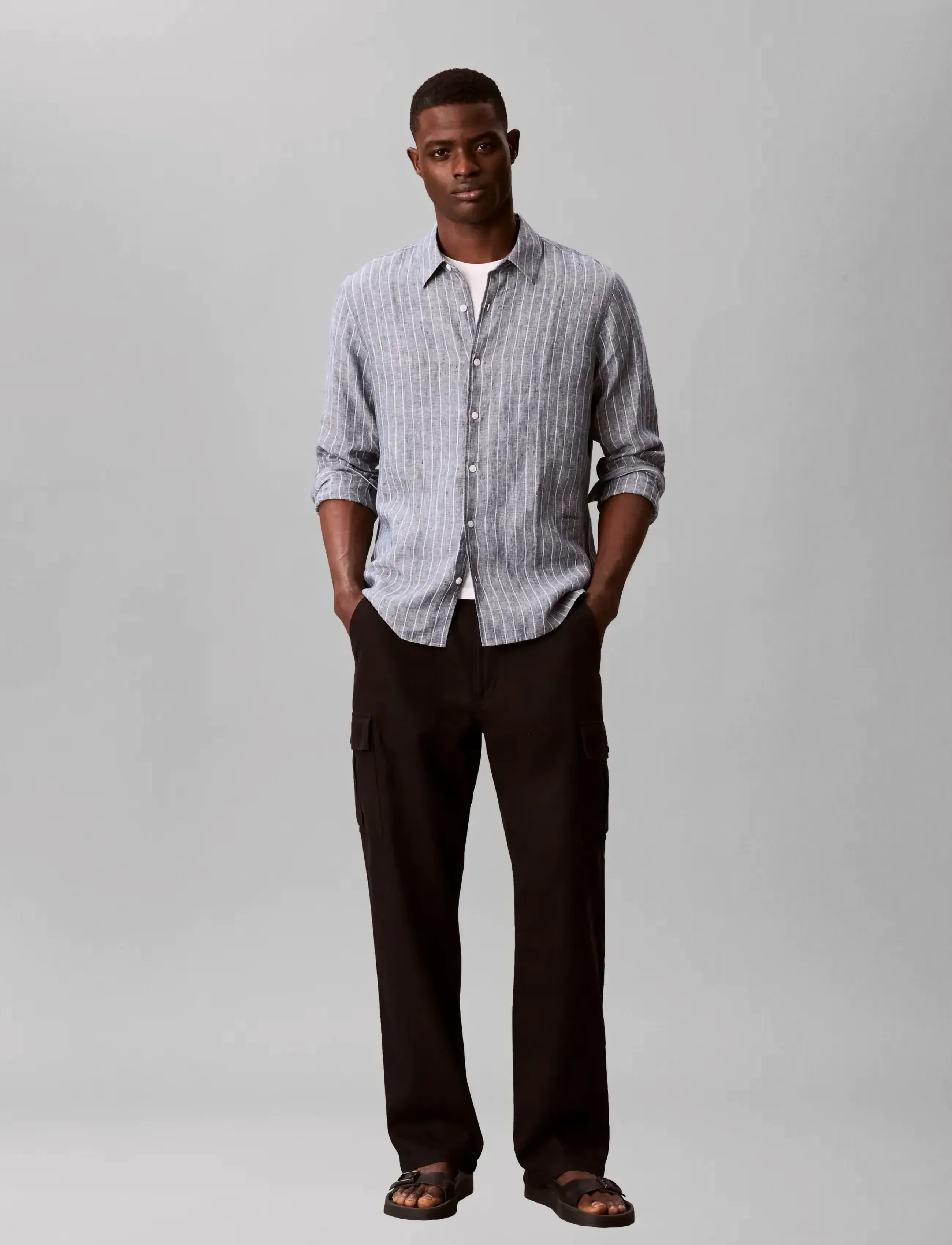 Calvin Klein LS YD PINSTRIPE LINEN CLASSIC SH - Skjorter - NAVY STONE / navy