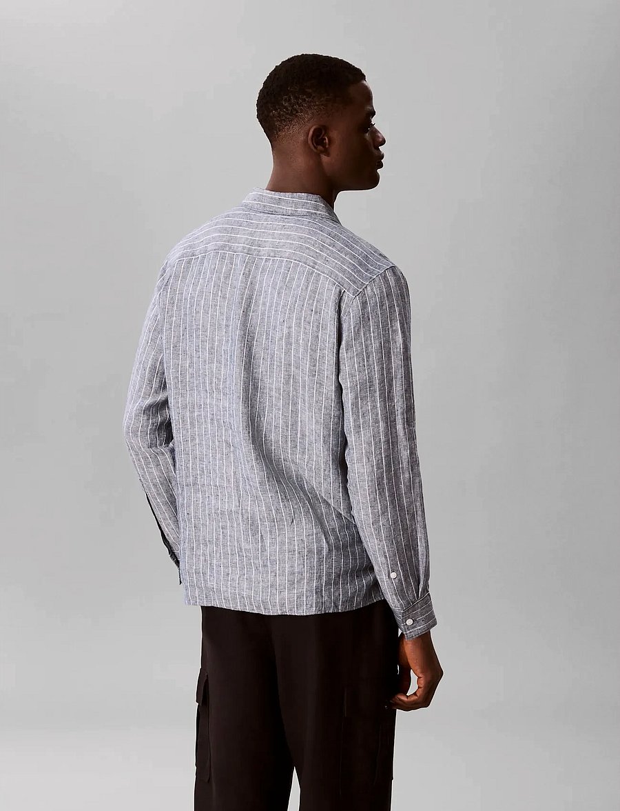Calvin Klein - LS YD PINSTRIPE LINEN CLASSIC SH - gestreifte hemden - navy stone - 3