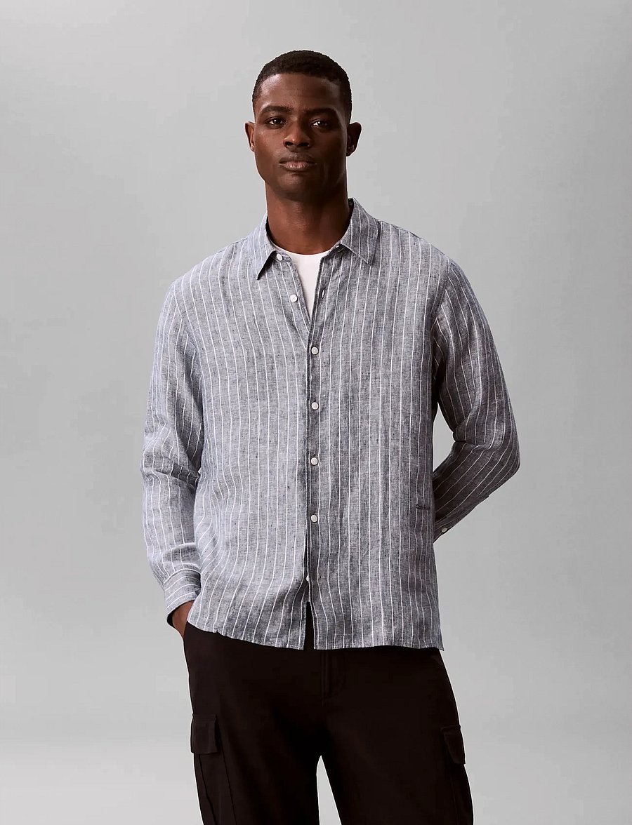 Calvin Klein - LS YD PINSTRIPE LINEN CLASSIC SH - gestreifte hemden - navy stone - 4