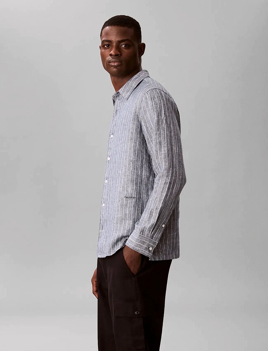 Calvin Klein - LS YD PINSTRIPE LINEN CLASSIC SH - gestreifte hemden - navy stone - 5