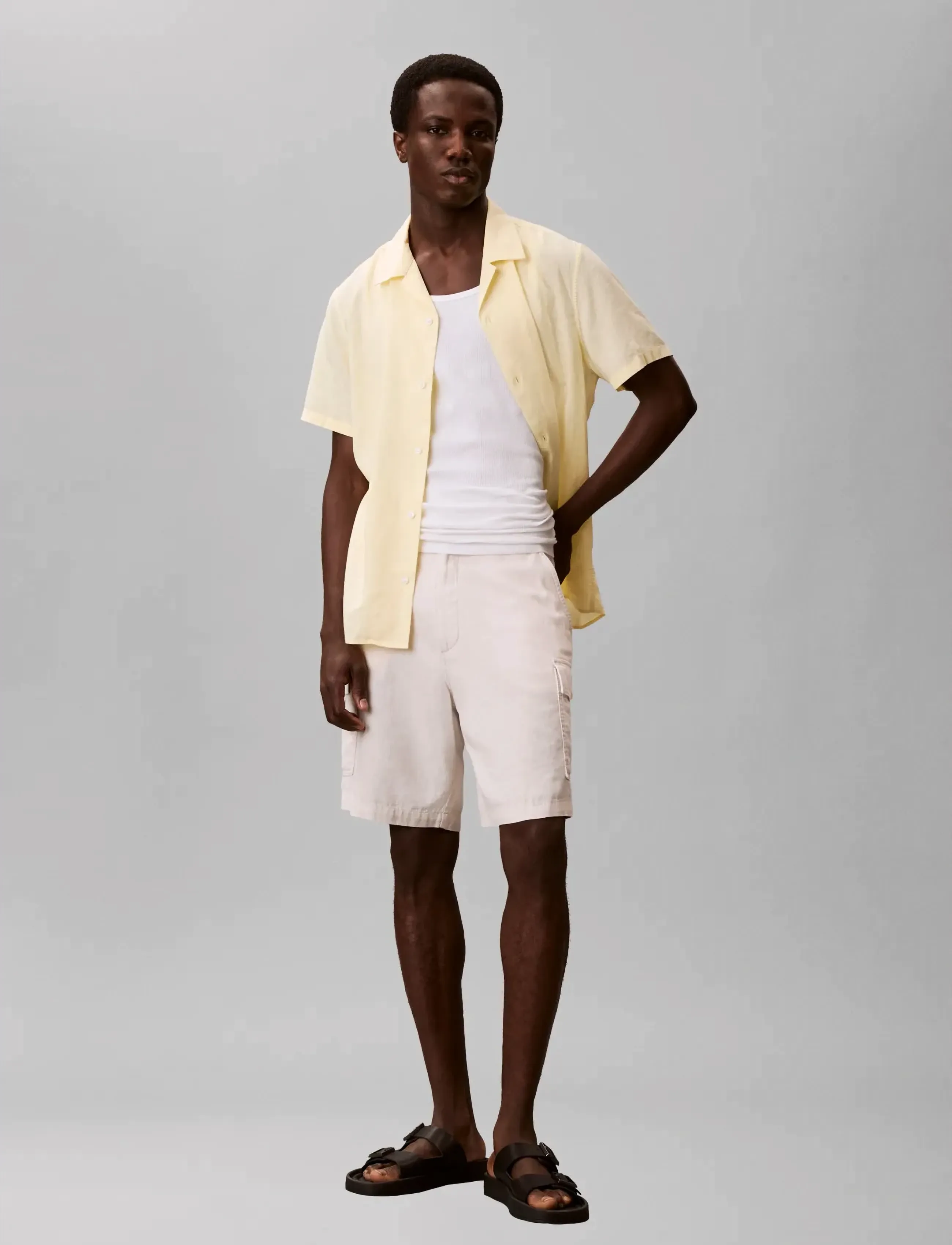 Calvin Klein SS CAMP COLLAR SOLID LINEN CLASS - Kleidung - ANISE FLOWER / yellow