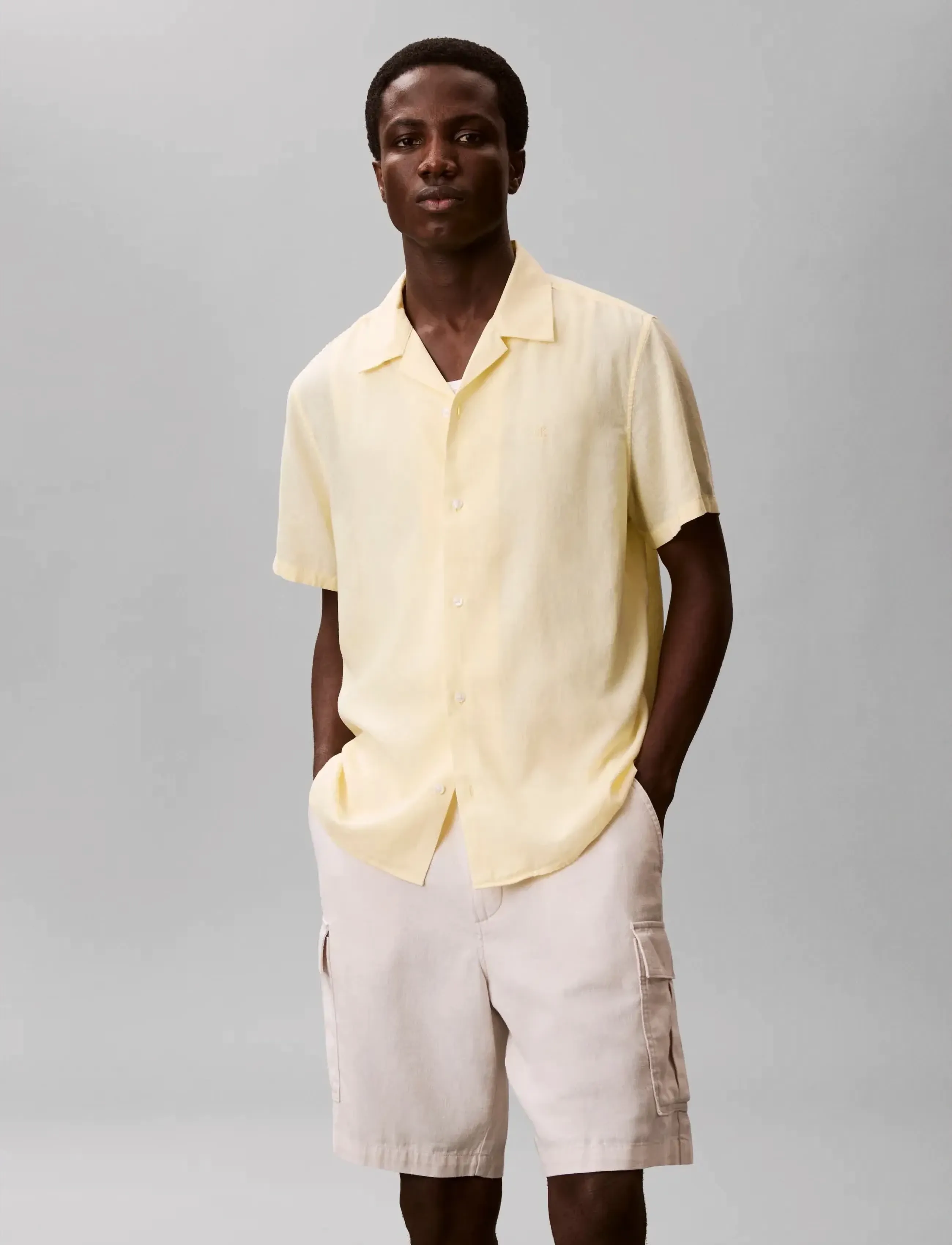 Calvin Klein - SS CAMP COLLAR SOLID LINEN CLASS - herren - anise flower - 3
