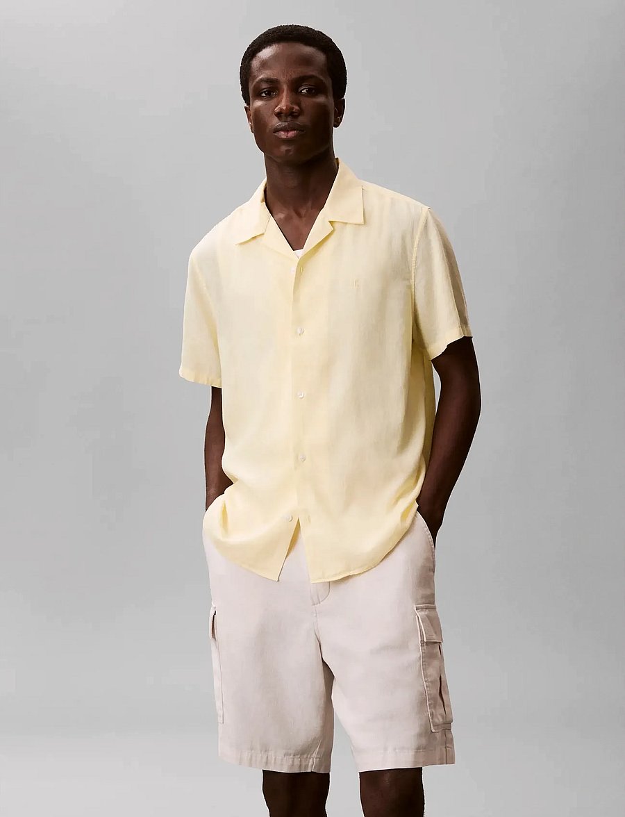 Calvin Klein - SS CAMP COLLAR SOLID LINEN CLASS - kortärmade skjortor - anise flower - 3