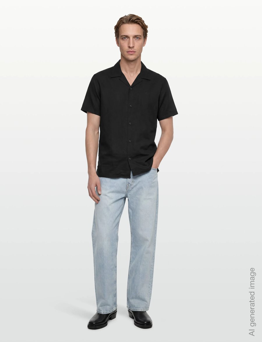 Calvin Klein - SS CAMP COLLAR SOLID LINEN CLASS - kurzarmhemden - black - 0