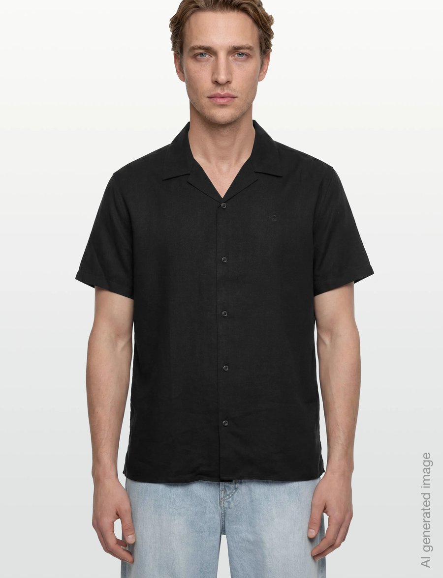 Calvin Klein - SS CAMP COLLAR SOLID LINEN CLASS - kurzarmhemden - black - 3