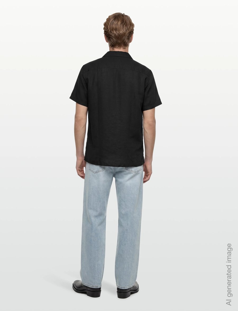 Calvin Klein - SS CAMP COLLAR SOLID LINEN CLASS - kurzarmhemden - black - 4
