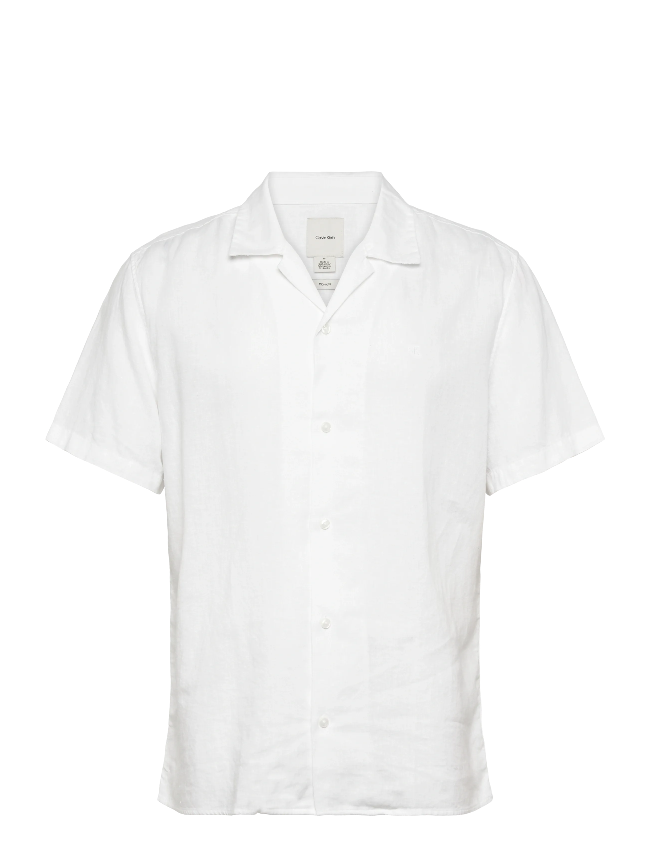 Calvin Klein SS CAMP COLLAR SOLID LINEN CLASS - Kurzarmhemden - BRILLIANT WHITE / white