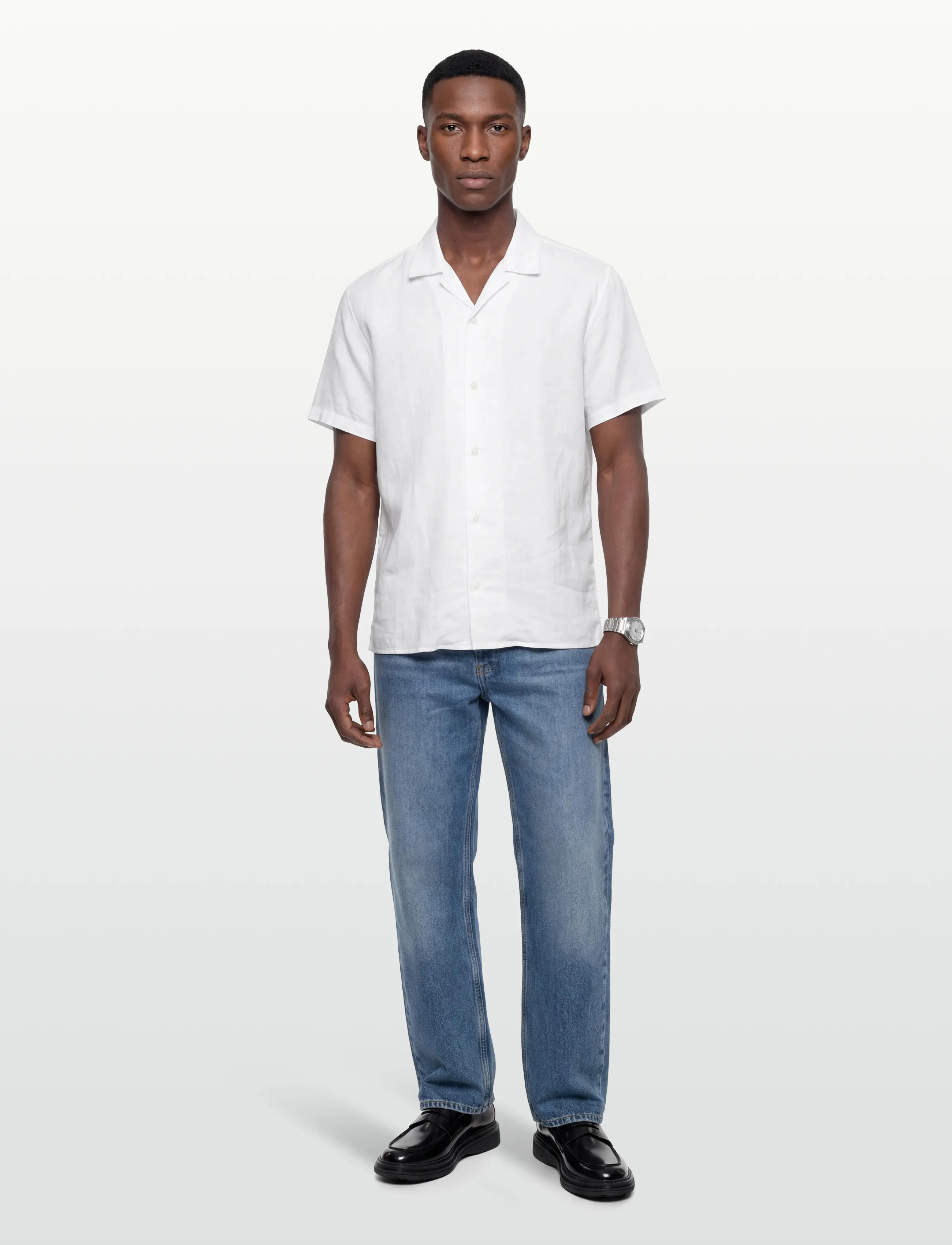 Calvin Klein Ss Camp Collar Solid Linen Class, Mænd, Kortærmet Camp Collar Skjorte, Hvid, Str: M