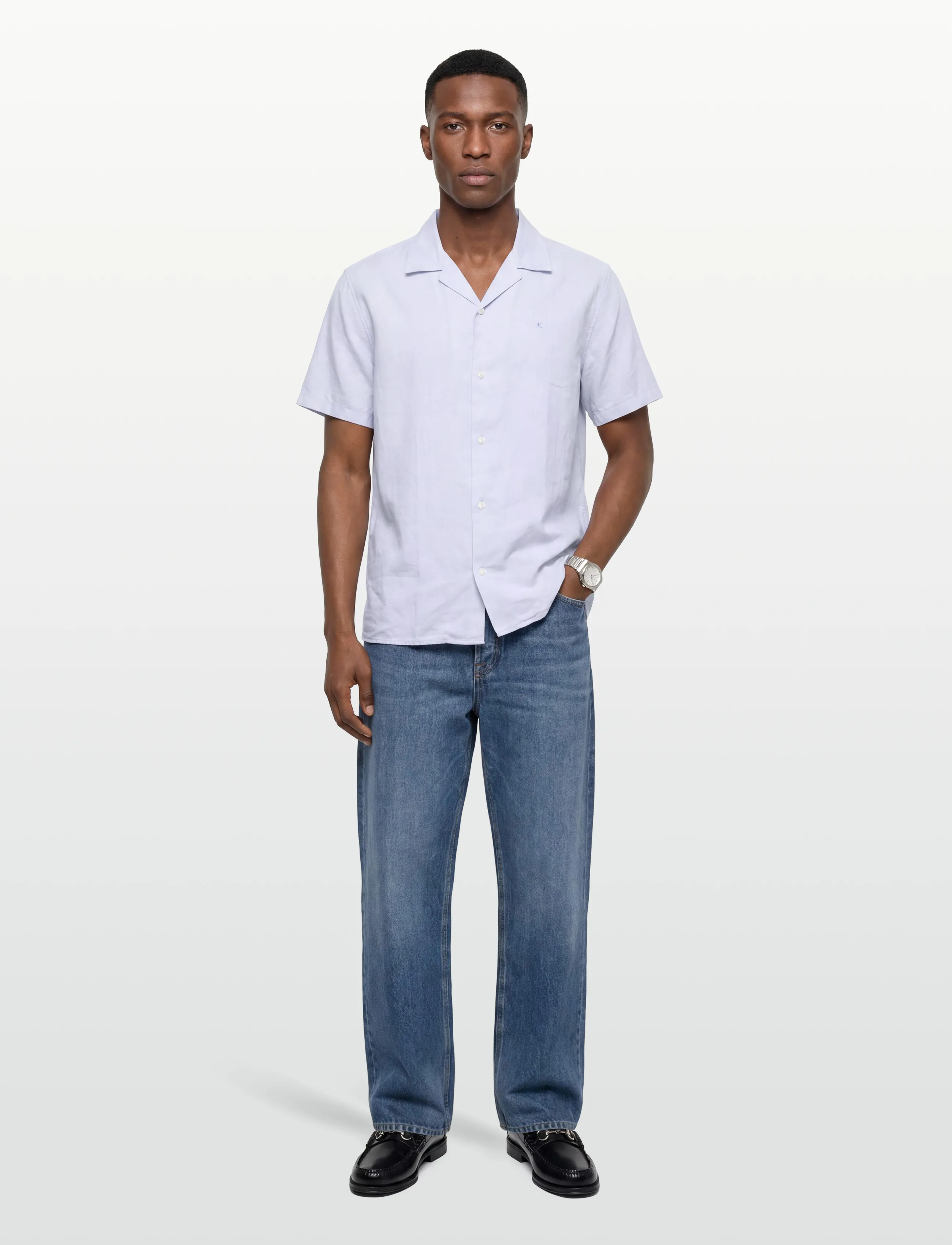 Calvin Klein SS CAMP COLLAR SOLID LINEN CLASS - Skjortor - HEAVENLY IRIS / blue