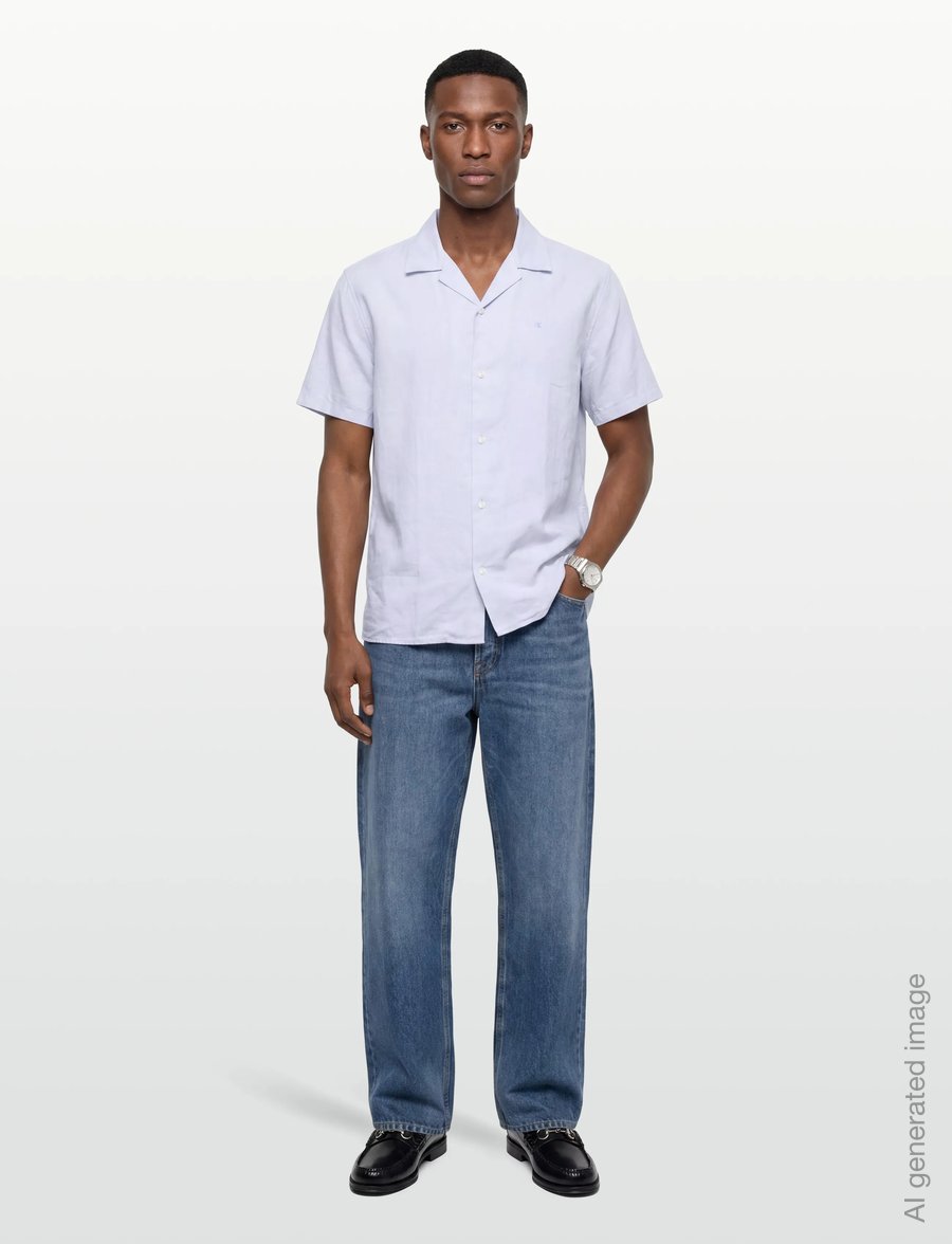 Calvin Klein - SS CAMP COLLAR SOLID LINEN CLASS - kortärmade skjortor - heavenly iris - 0