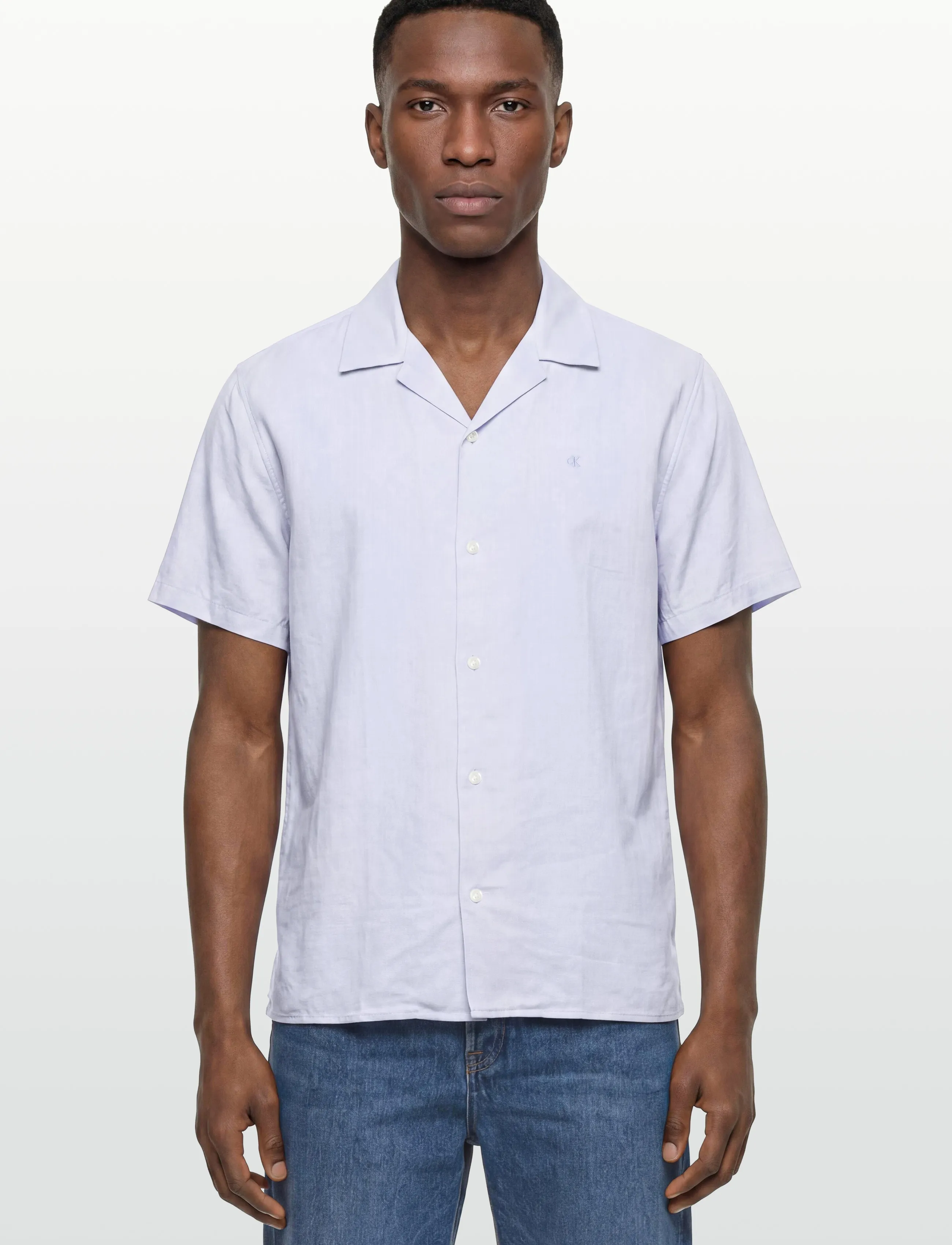 Calvin Klein - SS CAMP COLLAR SOLID LINEN CLASS - kurzarmhemden - heavenly iris - 3