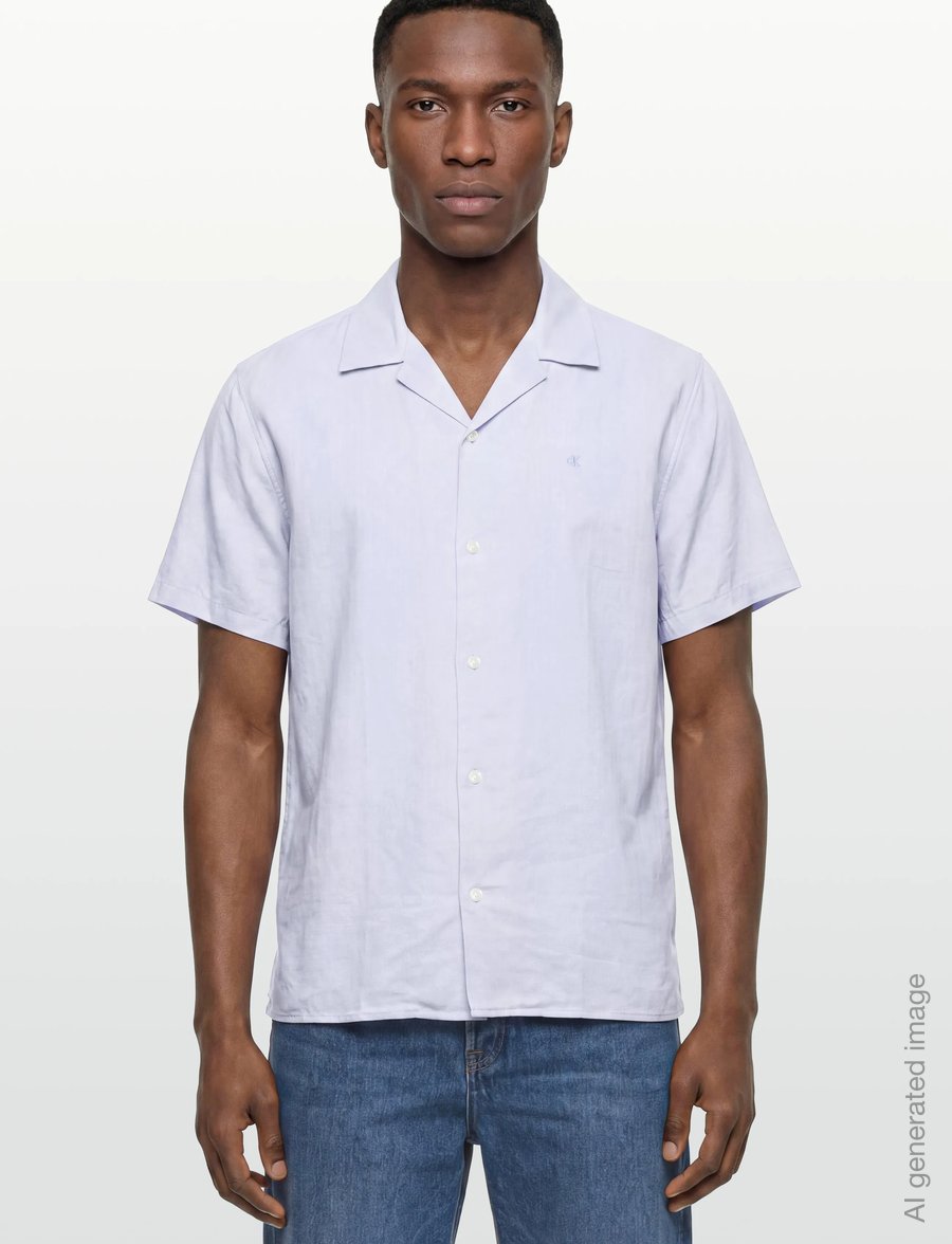 Calvin Klein - SS CAMP COLLAR SOLID LINEN CLASS - kortärmade skjortor - heavenly iris - 3