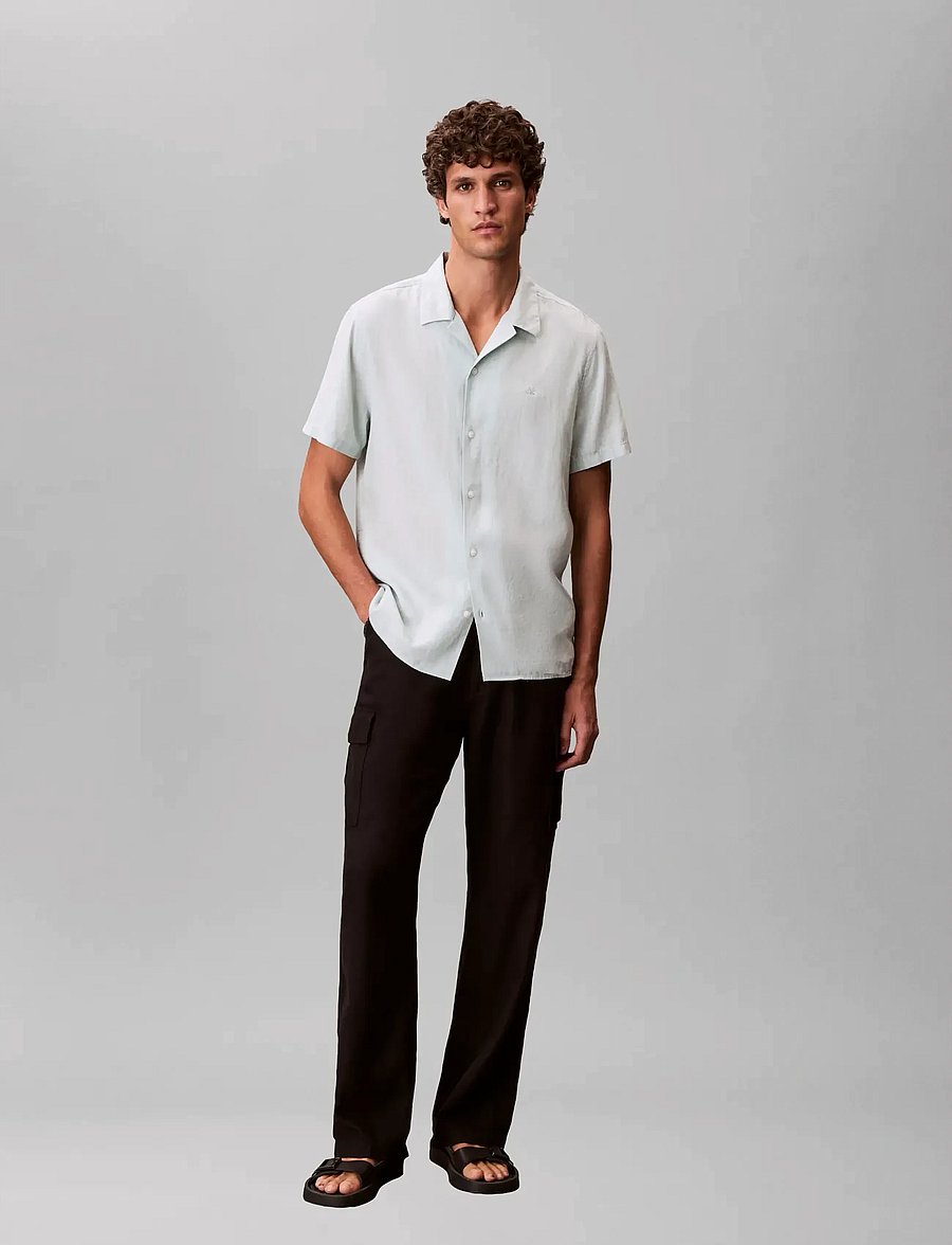 Calvin Klein - SS CAMP COLLAR SOLID LINEN CLASS - short-sleeved shirts - pale meadow - 0