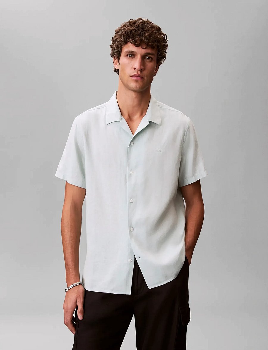 Calvin Klein - SS CAMP COLLAR SOLID LINEN CLASS - short-sleeved shirts - pale meadow - 3