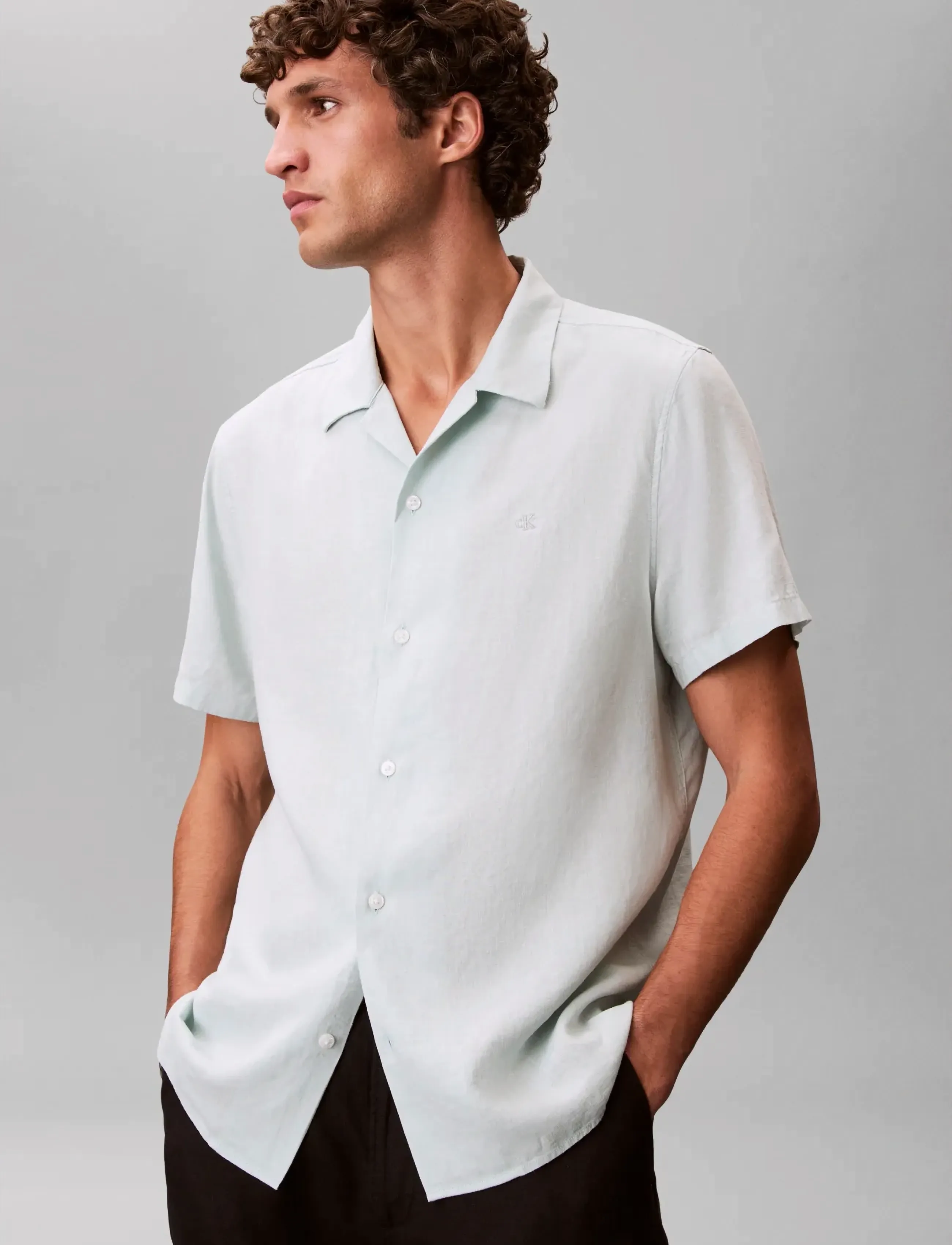 Calvin Klein - SS CAMP COLLAR SOLID LINEN CLASS - lühikeste varrukatega särgid - pale meadow - 4