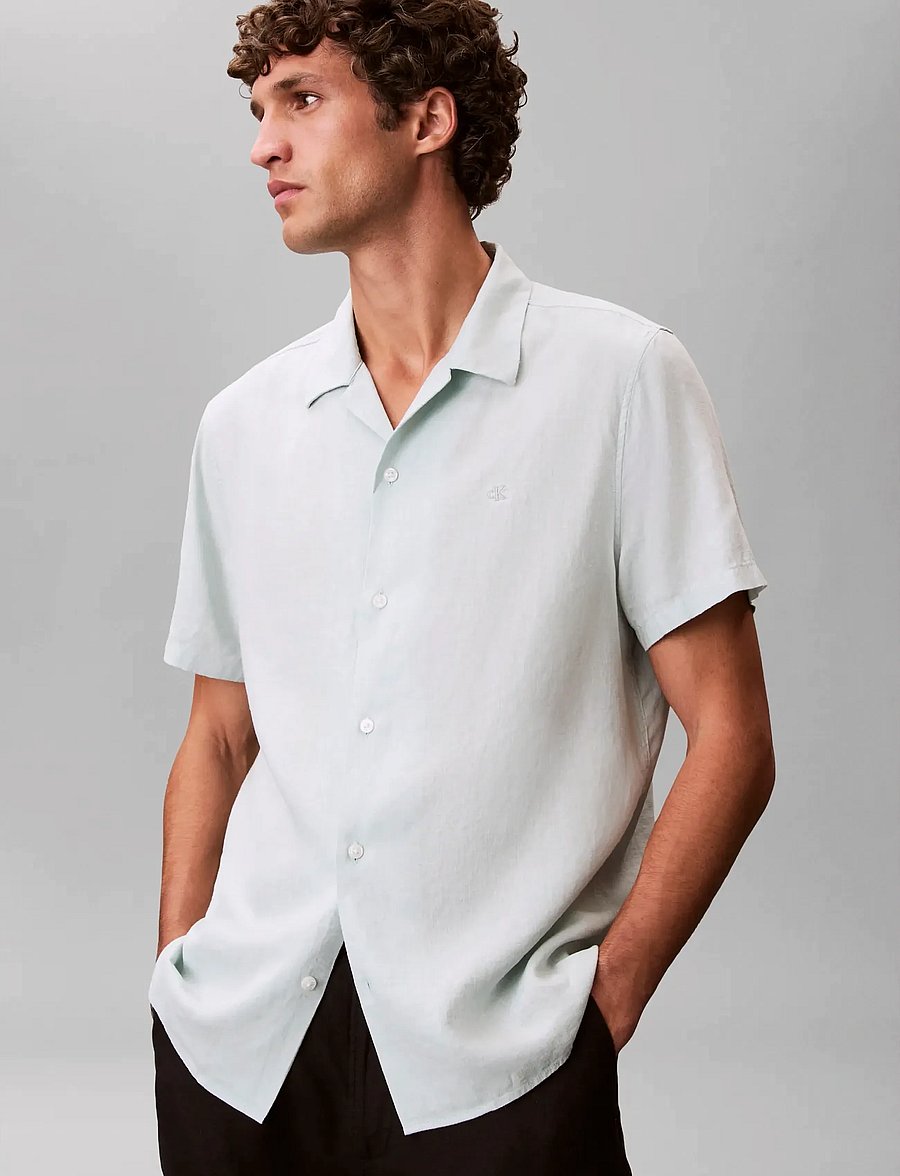 Calvin Klein - SS CAMP COLLAR SOLID LINEN CLASS - short-sleeved shirts - pale meadow - 4