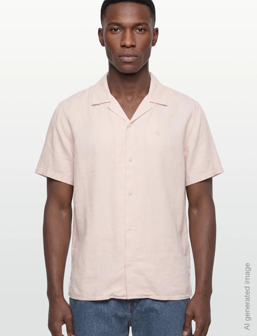 Calvin Klein - SS CAMP COLLAR SOLID LINEN CLASS - kortærmede skjorter - prairie peach - 3