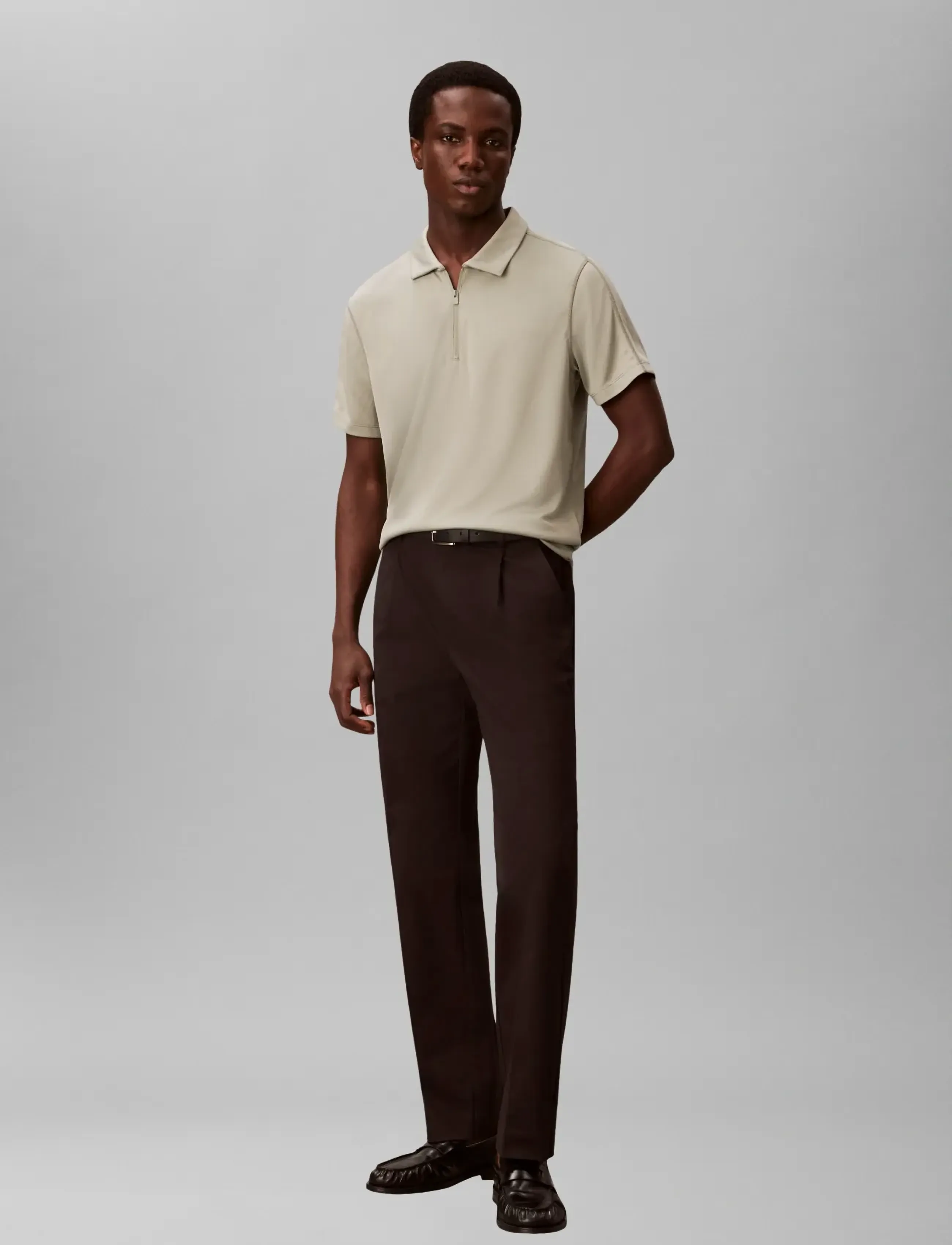 Calvin Klein SS SLIM STRETCH MESH PIQUE POLO - Kurzärmelig - SHADOW / khaki/green