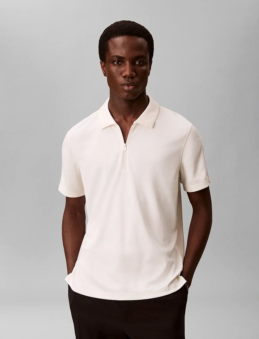Calvin Klein - SS SLIM STRETCH MESH PIQUE POLO - kortärmade pikéer - tofu - 3