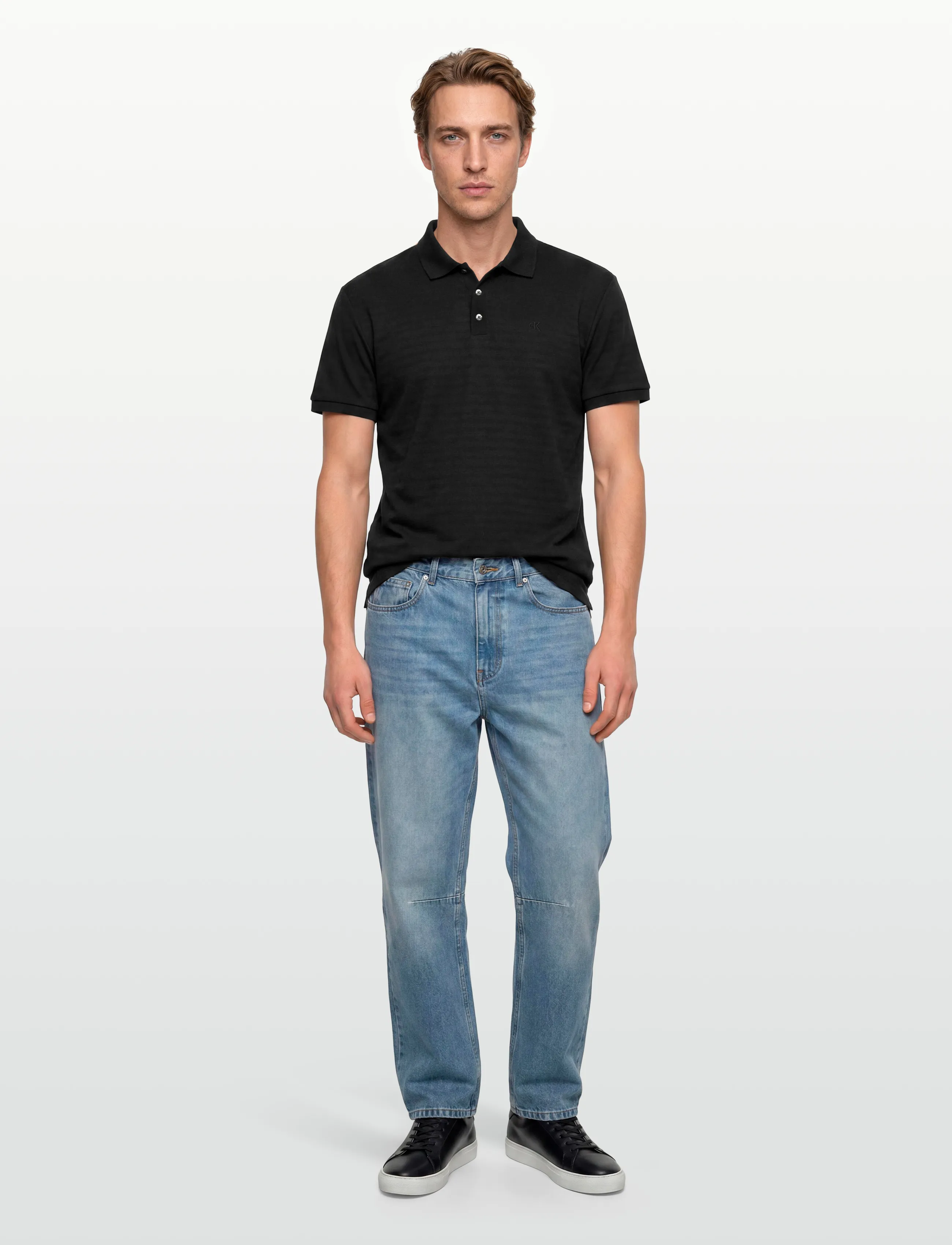 Calvin Klein Ss Tonal Stripe Polo, L, Polos, Schwarz - Short-sleeved, Männerswear