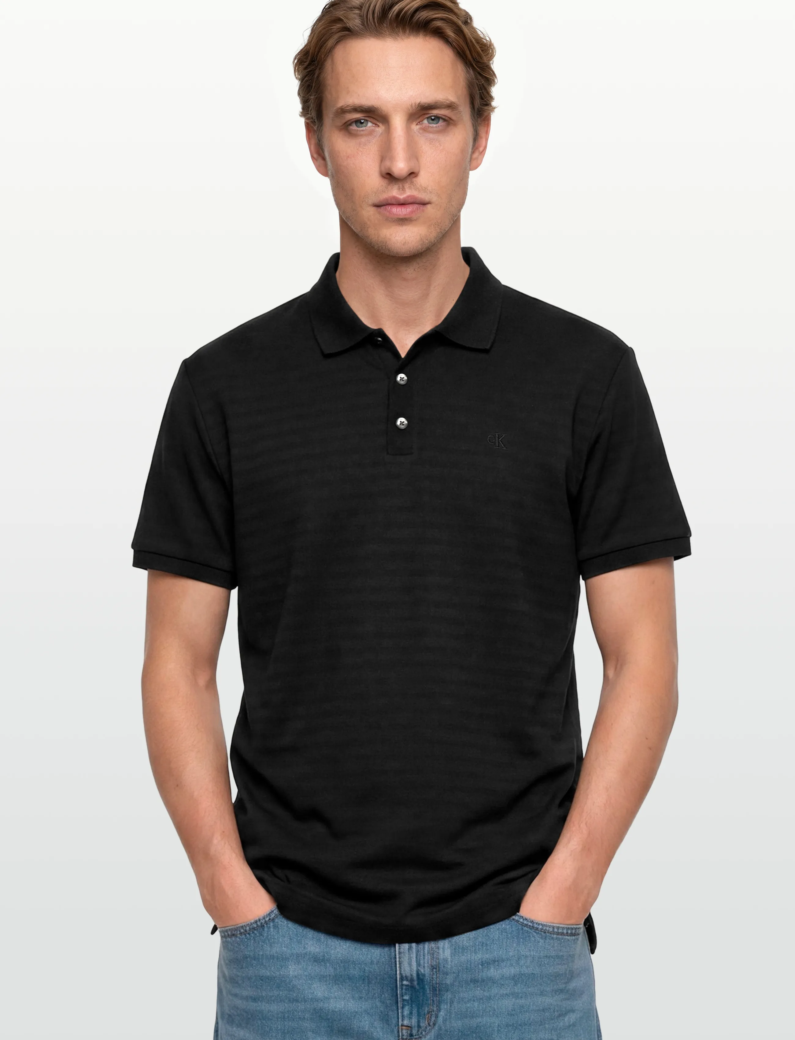 Calvin Klein - SS TONAL STRIPE POLO - kortærmede poloer - black - 3