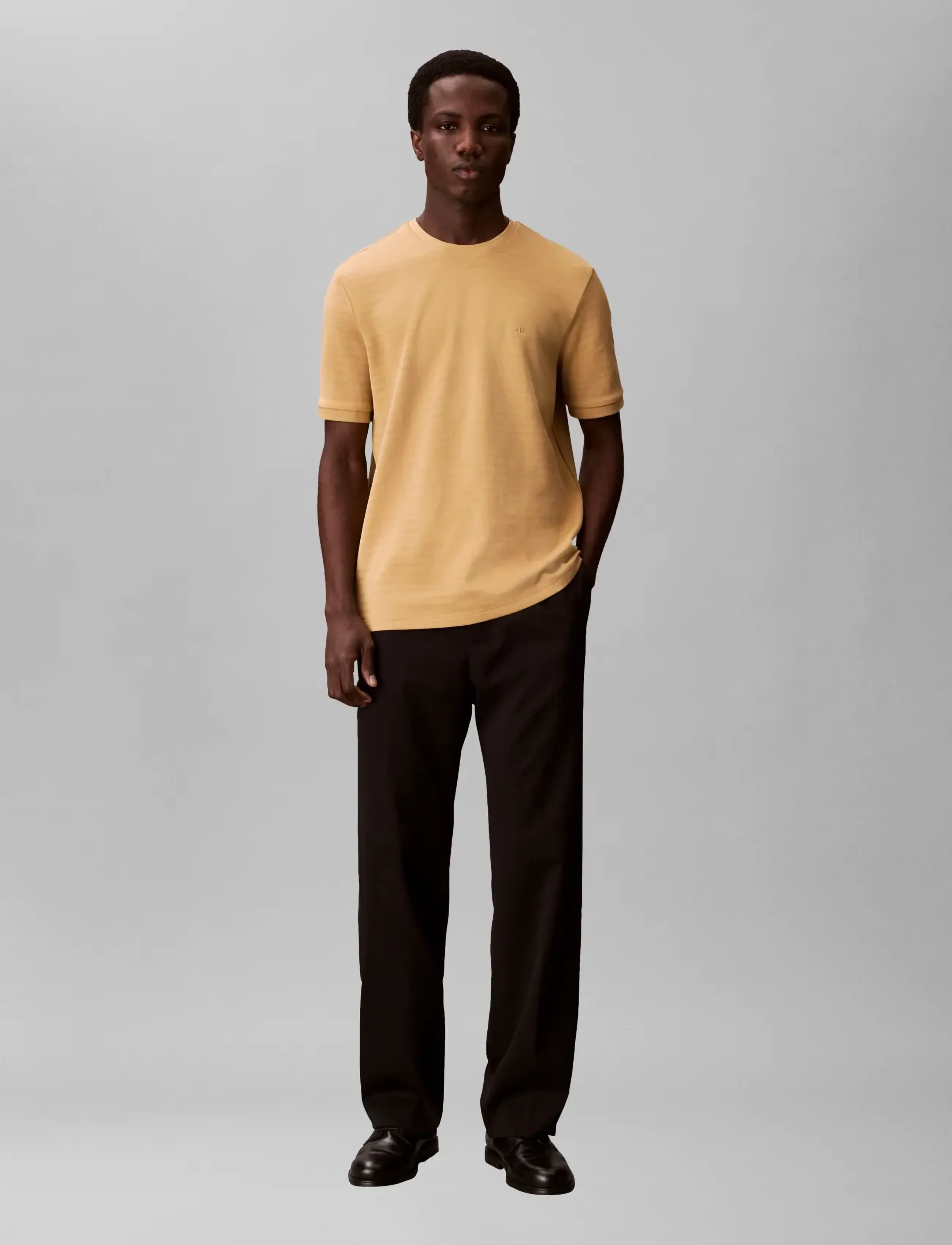 Calvin Klein SS TONAL STRIPE CREWNK TEE - T-shirts - ANTELOPE / beige