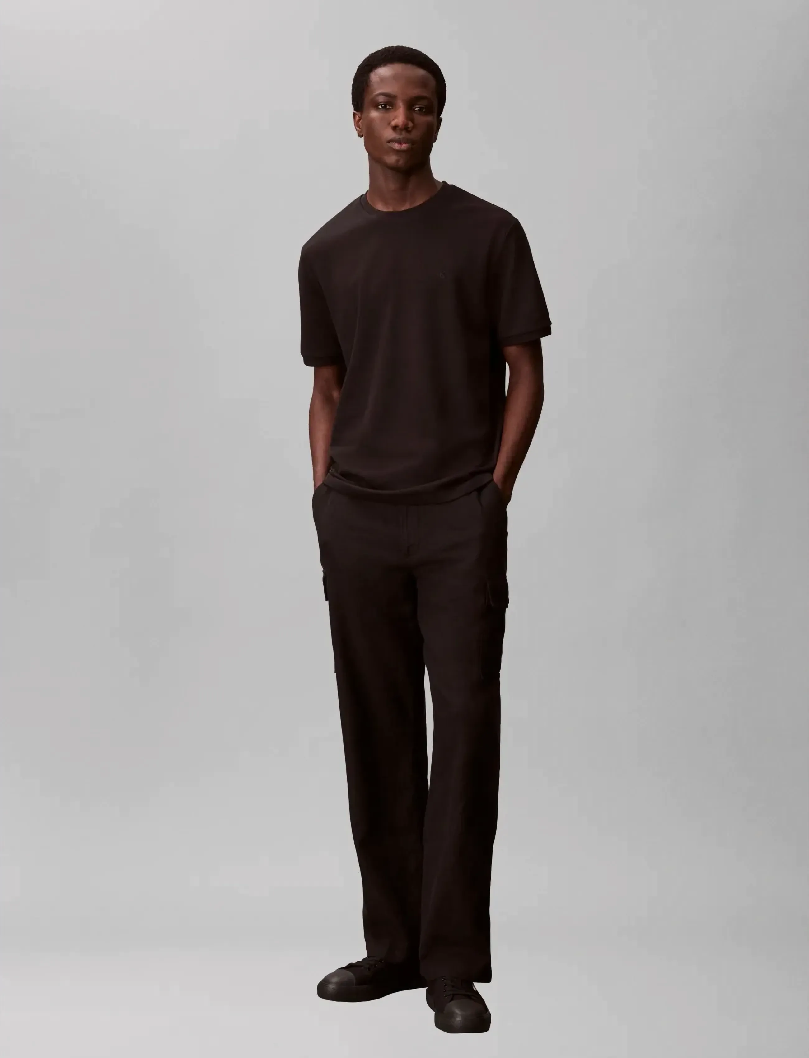 Calvin Klein SS TONAL STRIPE CREWNK TEE - Kleidung - BLACK / black