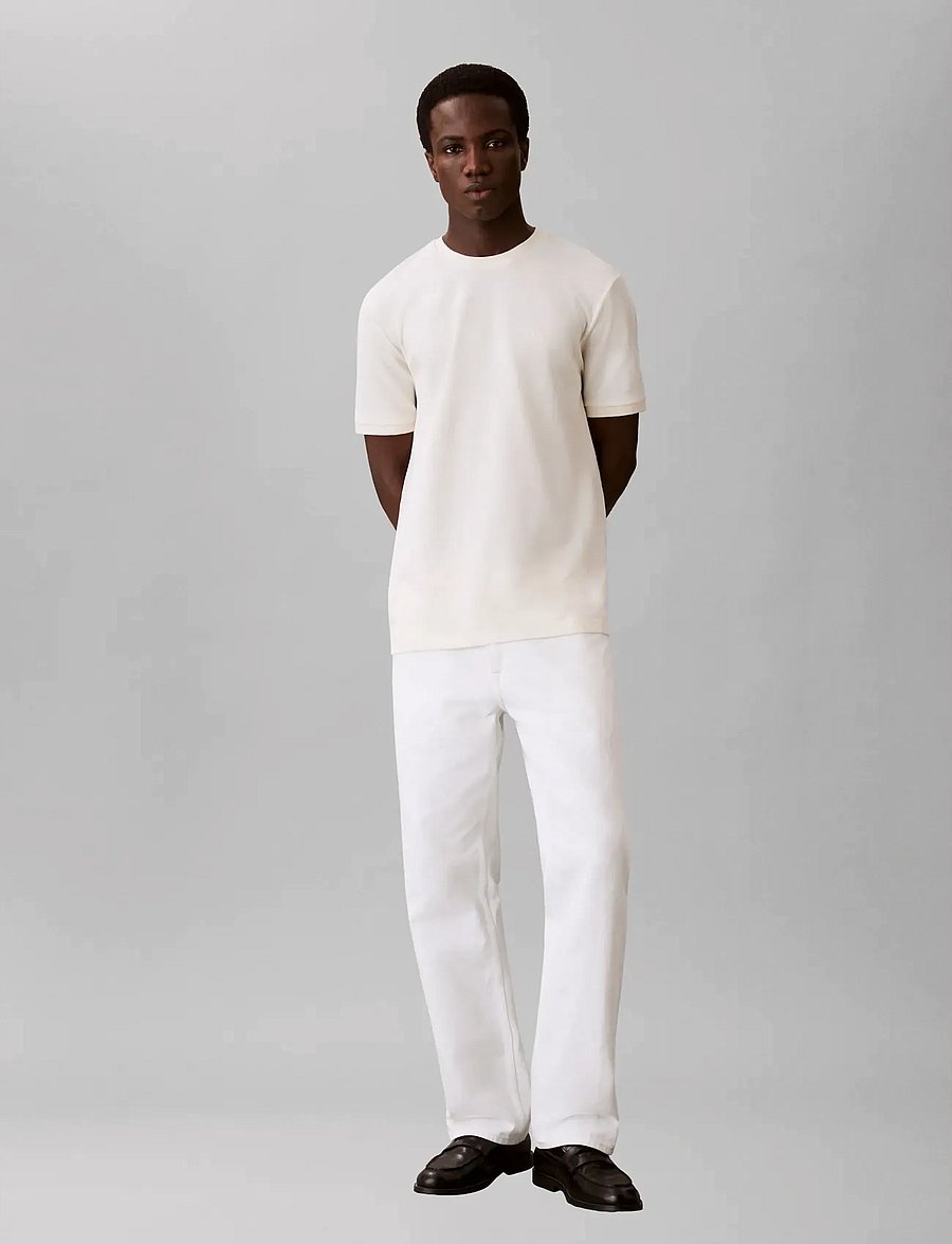 Calvin Klein - SS TONAL STRIPE CREWNK TEE - kurzärmelige t-shirts - tofu - 0