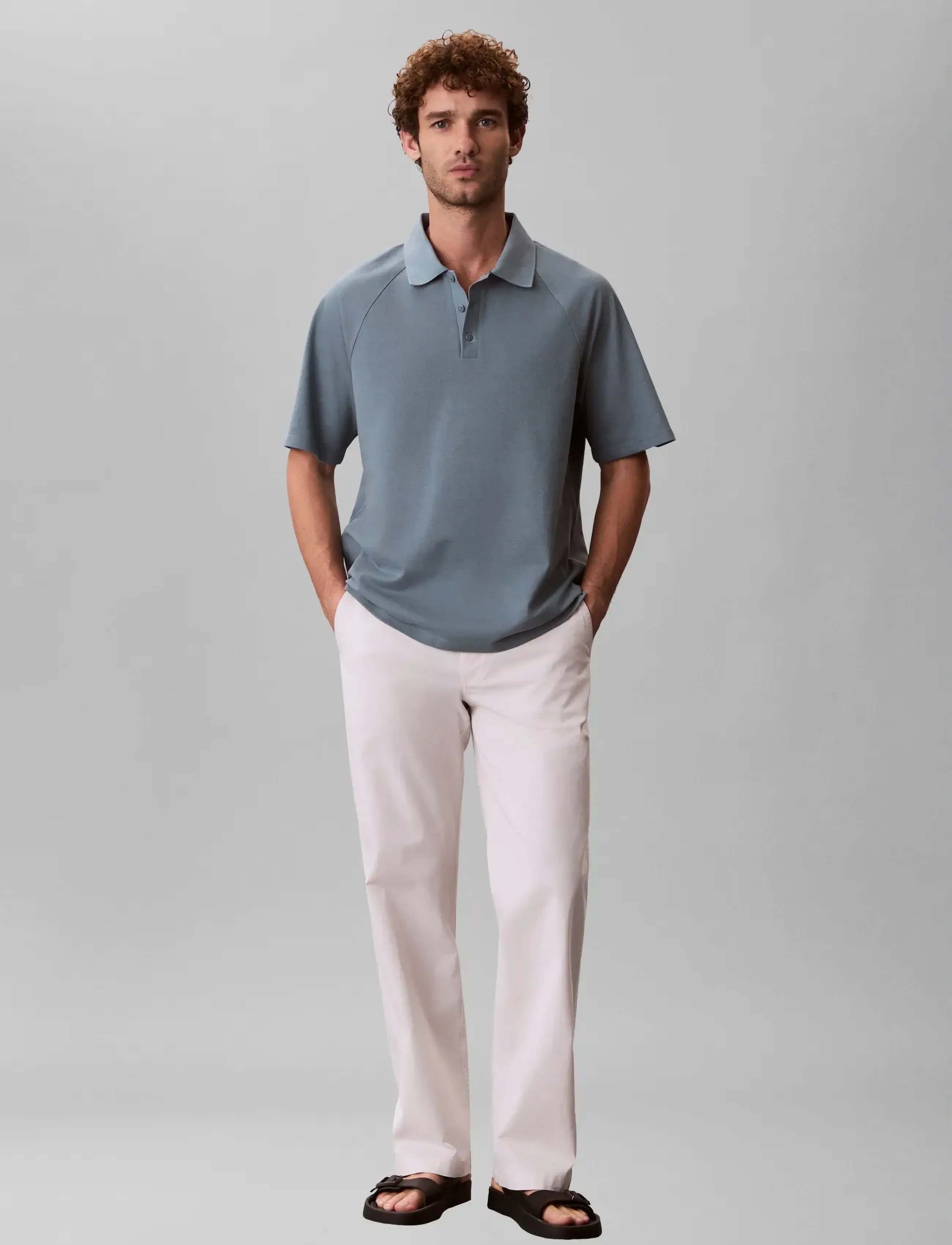 Calvin Klein Ss Easy Bar Jacquard Polo, L, Polos, Blau - Short-sleeved, Männerswear
