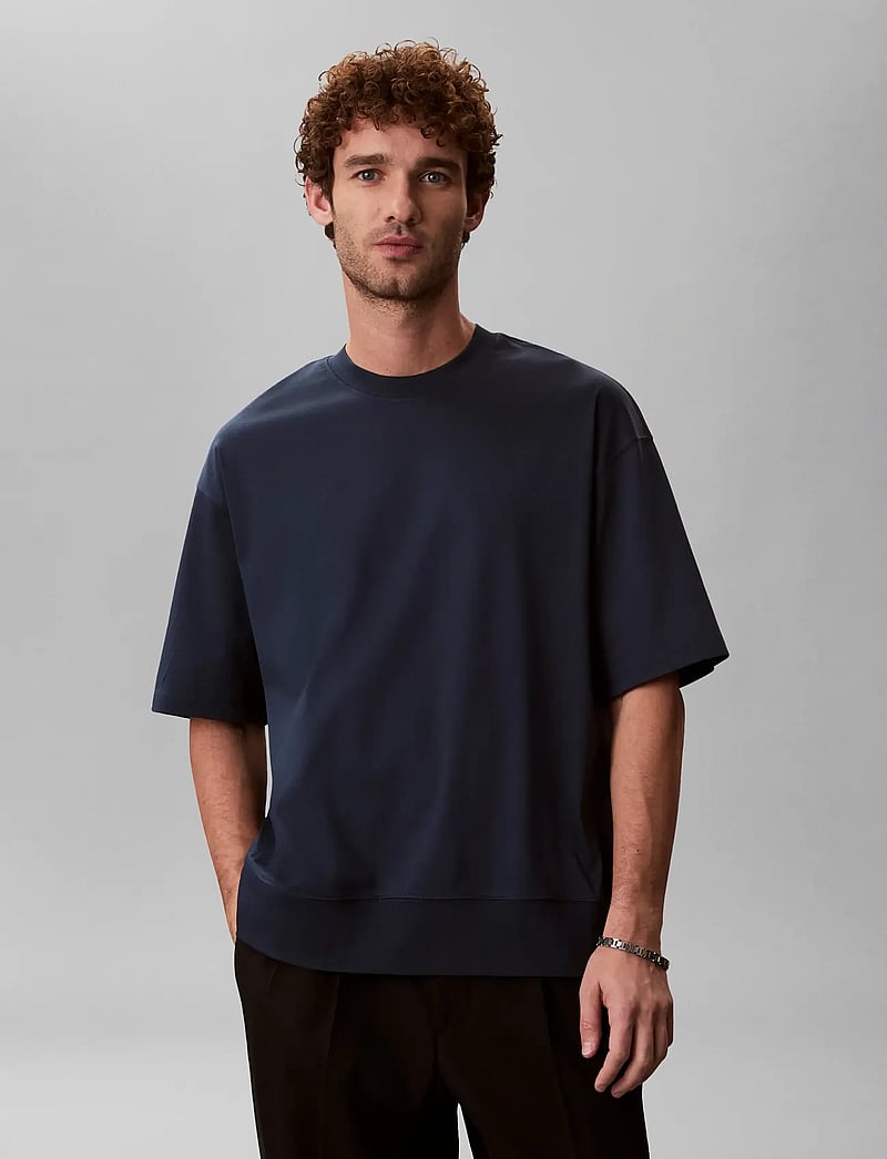 Calvin Klein - SS MERCERIZED INTERLOCK CUFF CRE - lühikeste varrukatega t-särgid - navy stone - 0