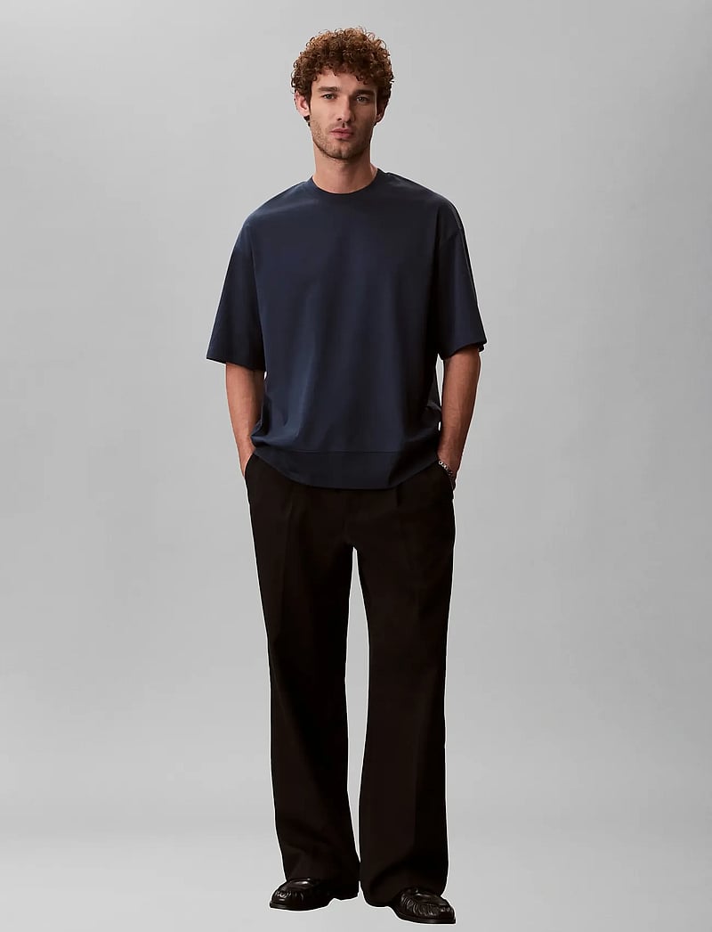 Calvin Klein - SS MERCERIZED INTERLOCK CUFF CRE - lühikeste varrukatega t-särgid - navy stone - 3