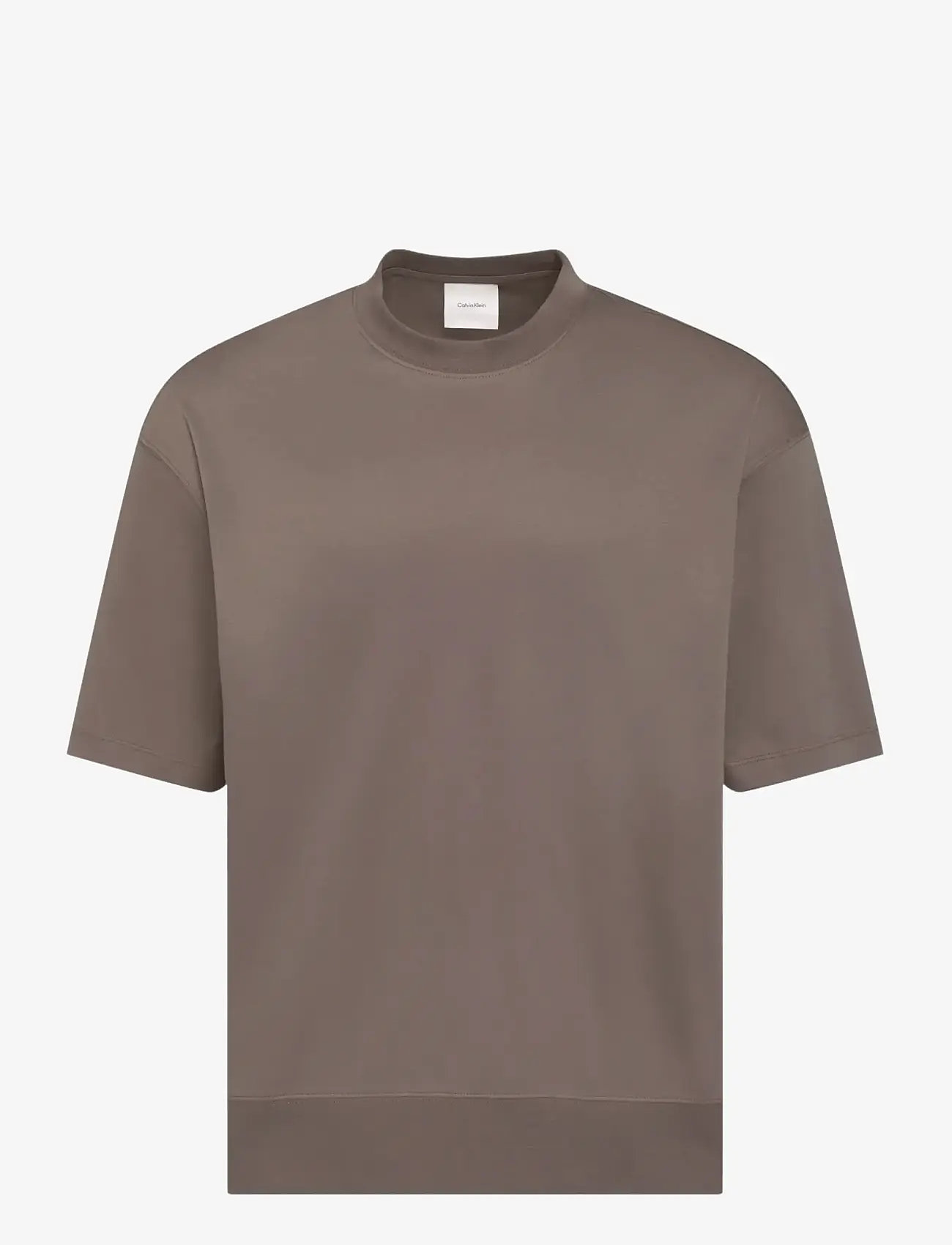 Calvin Klein - SS MERCERIZED INTERLOCK CUFF CRE - kortærmede t-shirts - warm oak - 1