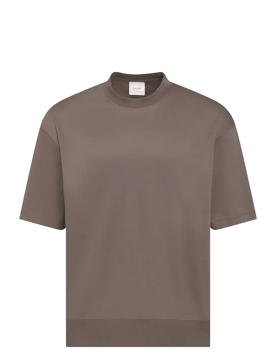 Calvin Klein - SS MERCERIZED INTERLOCK CUFF CRE - kurzärmelige t-shirts - warm oak - 1